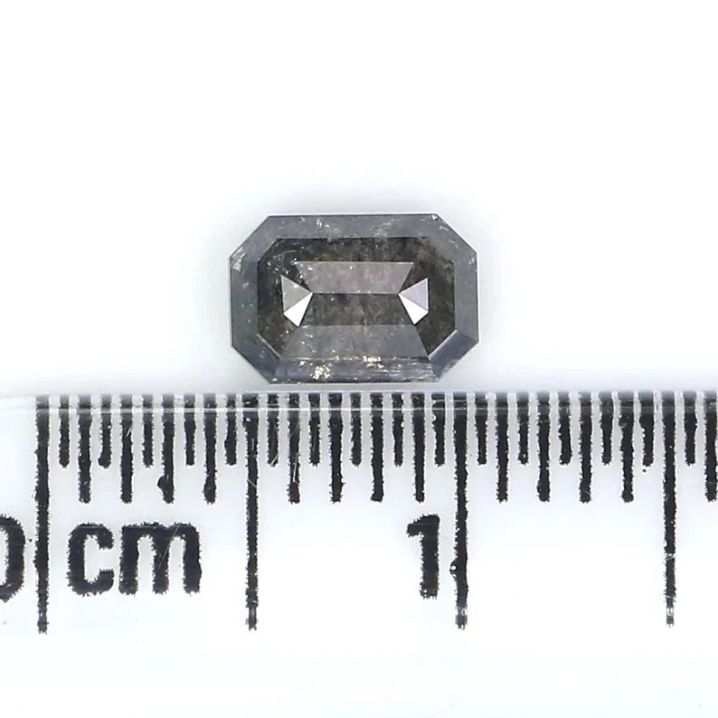 0.65 CT Natural Loose Emerald Shape Diamond Salt And Pepper Emerald Diamond 6.00 MM Natural Black Grey Color Emerald Rose Cut Diamond NQ2448