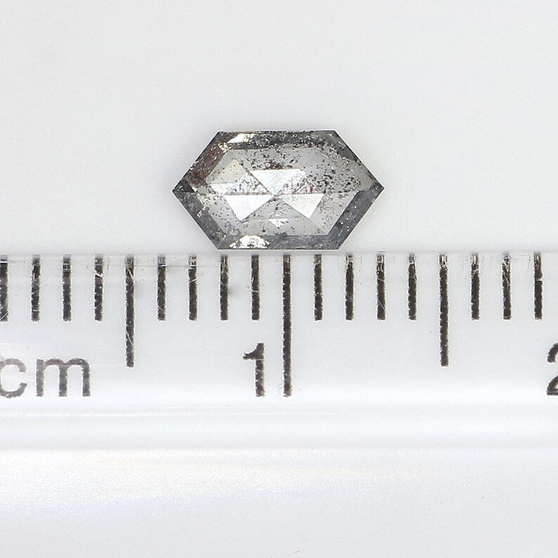 0.46 Ct Natural Loose Hexagon Shape Diamond Salt And Pepper Hexagon Diamond 6.75 MM Natural Black Grey Color Hexagon Rose Cut Diamond QN2139
