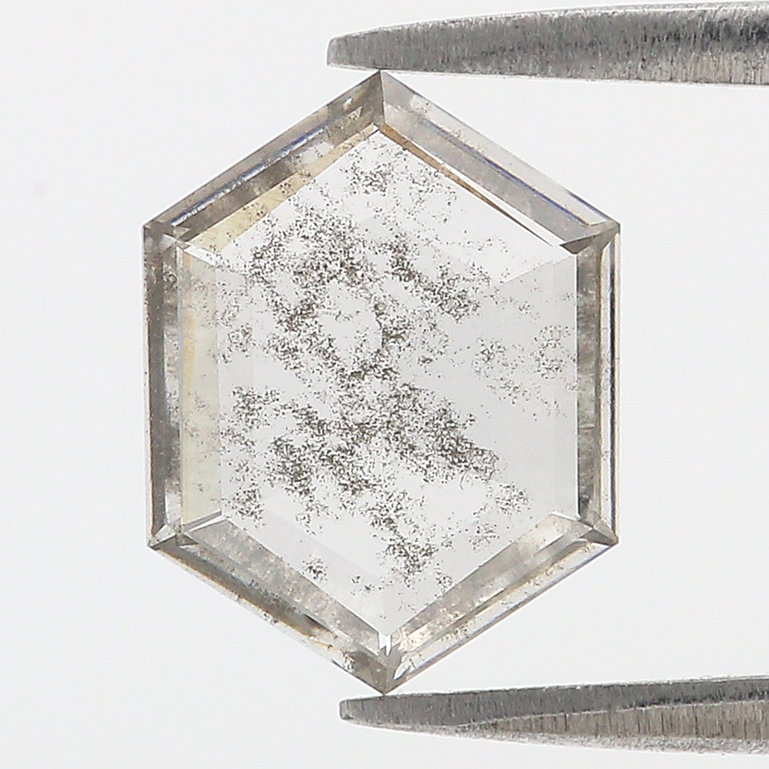 2.09 CT Hexagon Rose Cut Salt And Pepper Lab Grown 10.90 MM Loose Diamond CVD Fancy Black Grey Color Lab Created Antique Cut Diamonds L3568