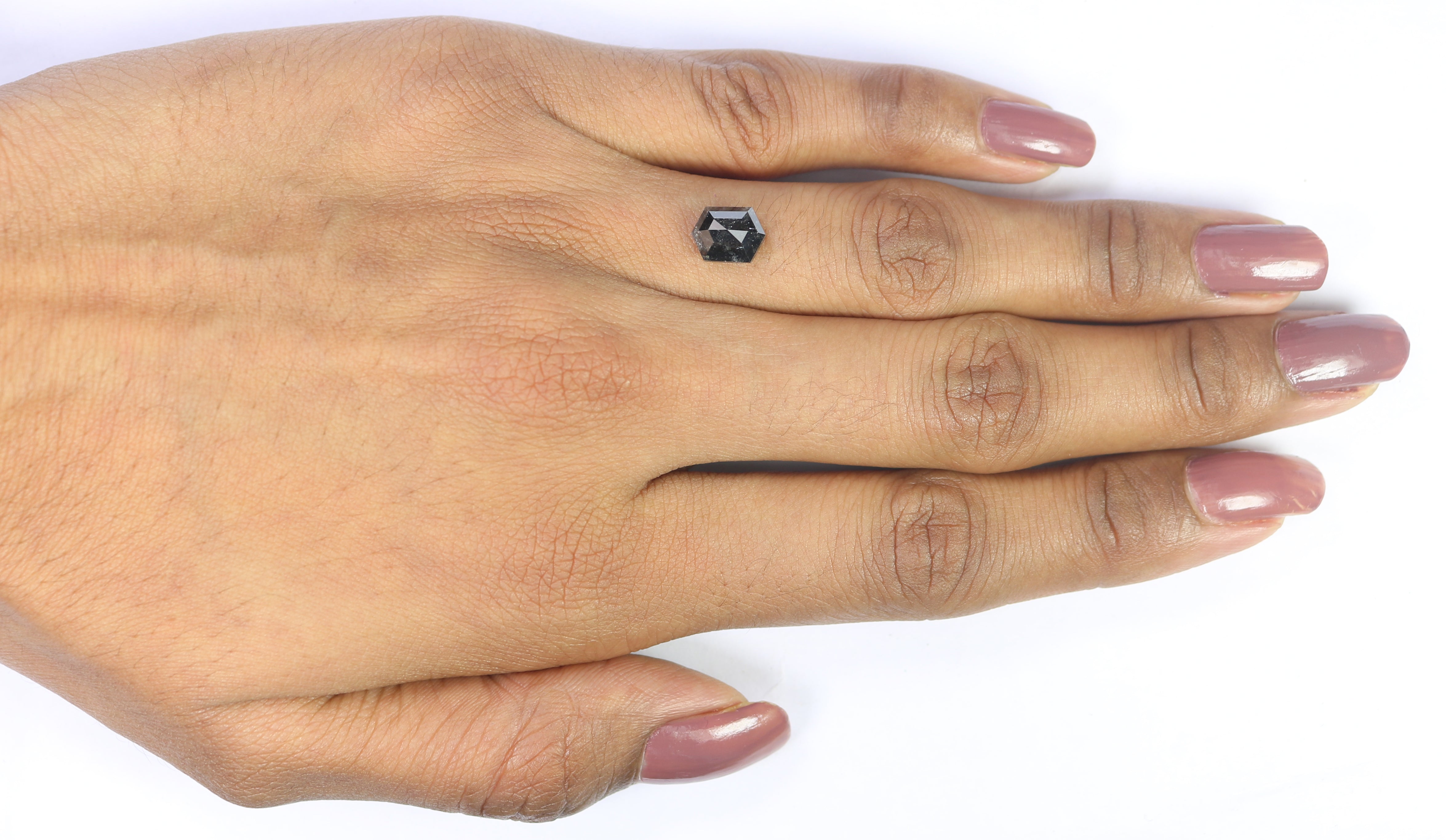 1.55 CT Natural Loose Hexagon Shape Diamond Salt And Pepper Hexagon Diamond 8.00 MM Black Grey Color Hexagon Shape Rose Cut Diamond QL734