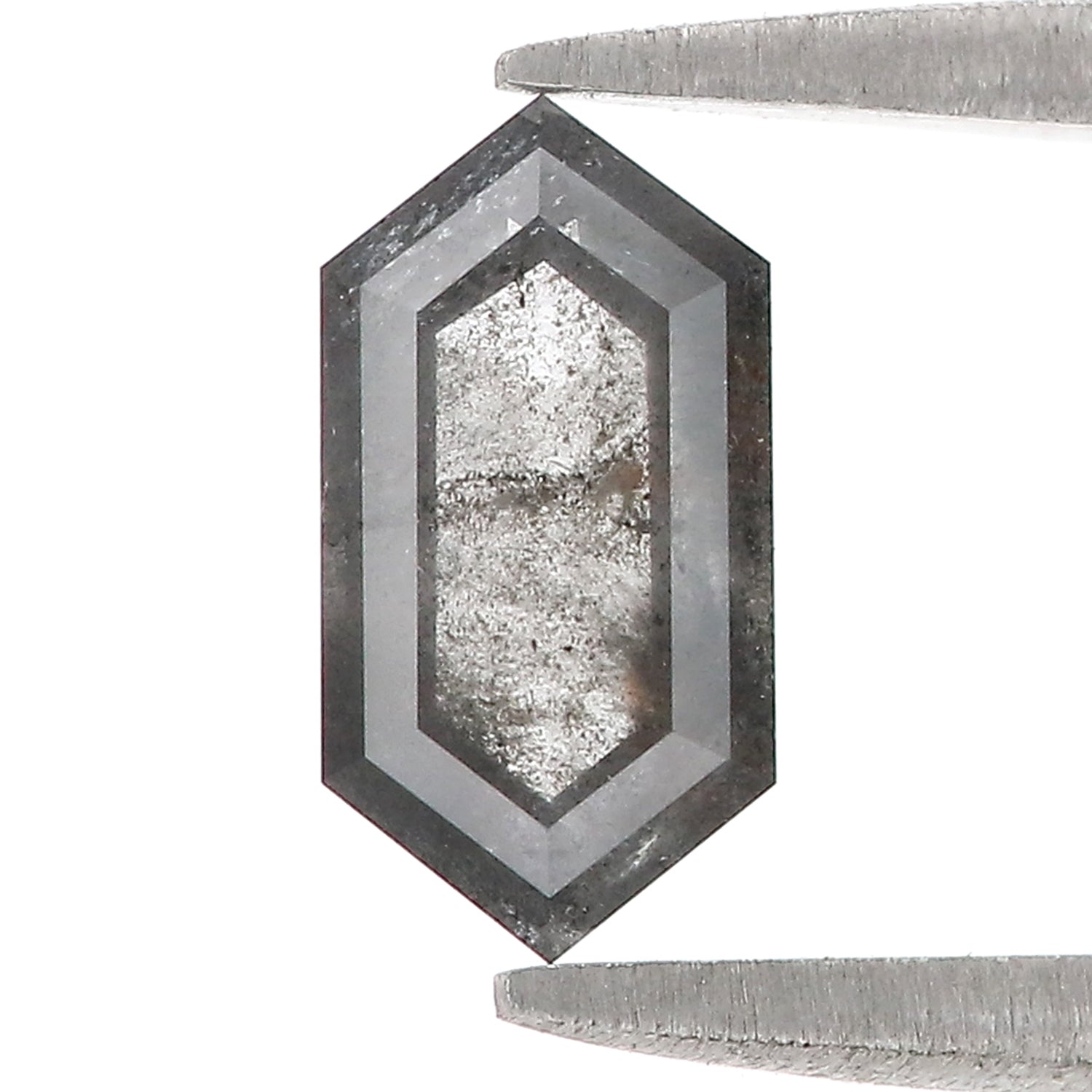 1.20 Ct Natural Loose Hexagon Shape Diamond Salt And Pepper Hexagon Diamond 9.35 MM Natural Black Grey Color Hexagon Rose Cut Diamond LQ3311