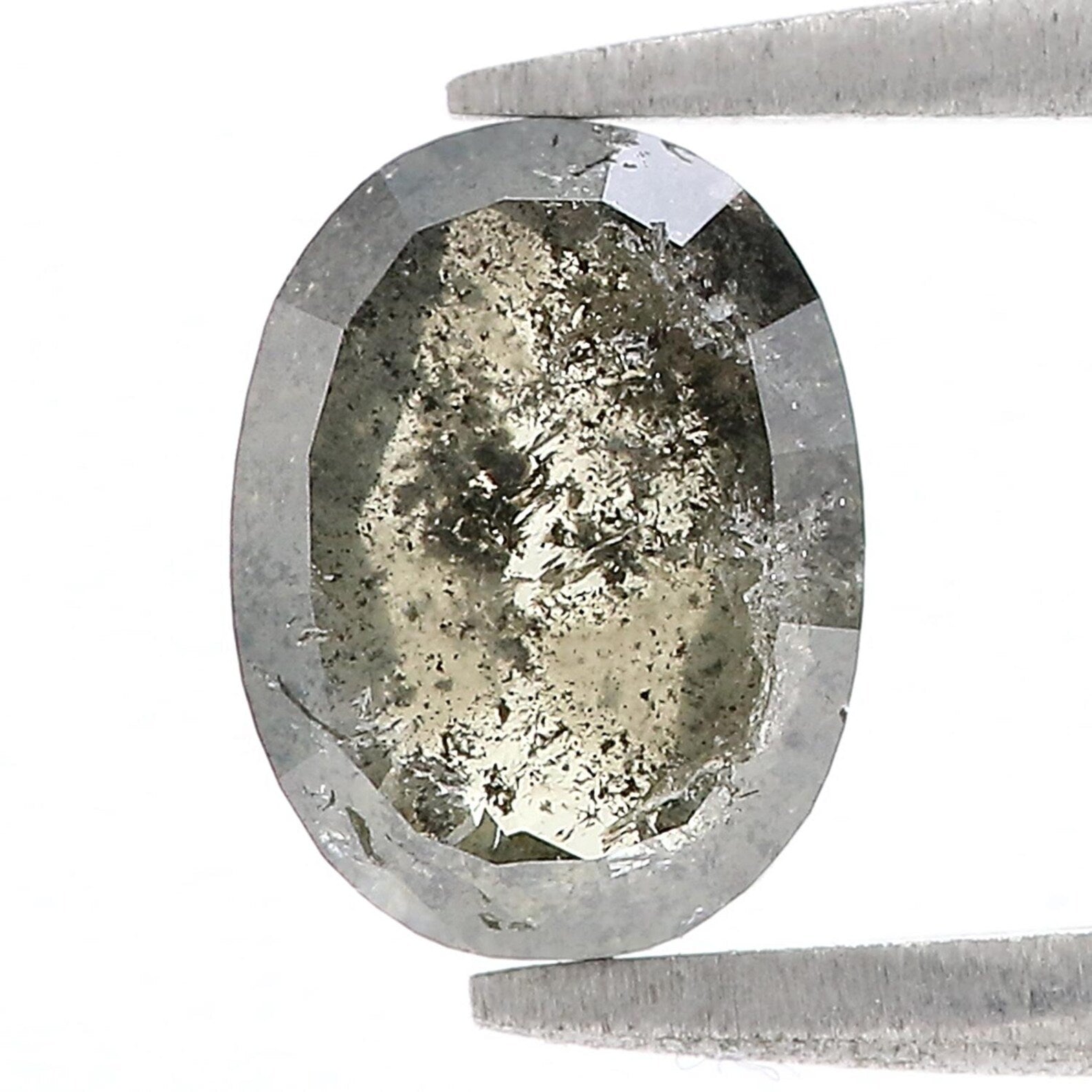 1.61 Ct Natural Loose Oval Shape Diamond Salt and Pepper Oval Diamond 8.55 MM Natural Loose Black Grey Color Oval Rose Cut Diamond QN870