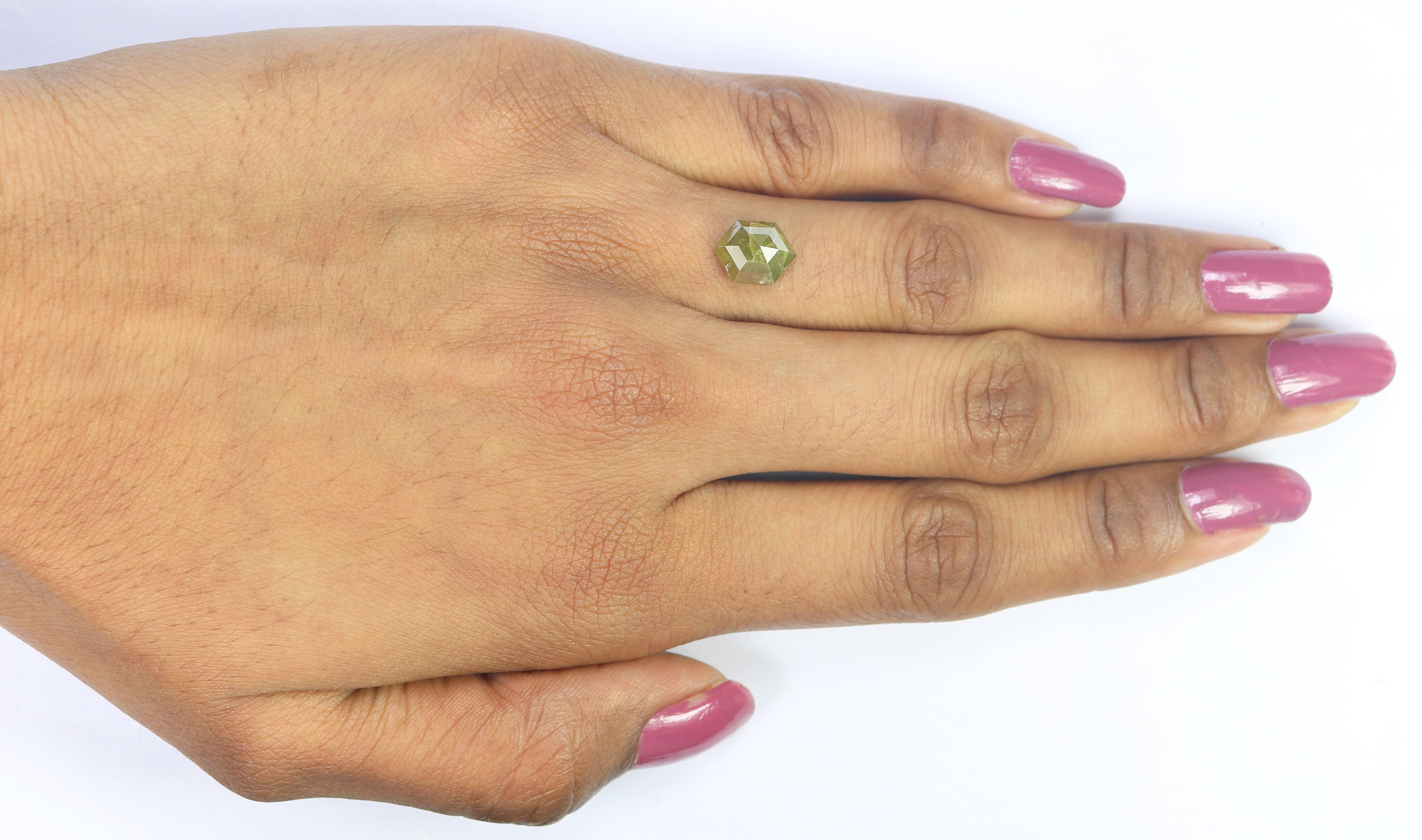 Natural Hexagon Cut Green Color Diamond 2.07 CT Loose Hexagon Rose Cut Green Stone 9.40 MM Rustic Diamond For Custom Engagement Ring L3646