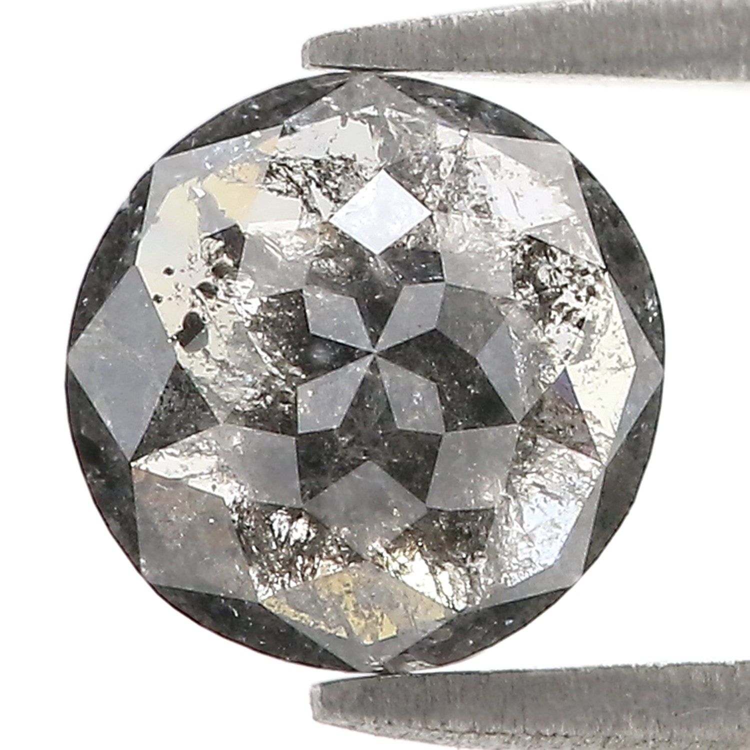 1.60 Ct Natural Loose  Round Rose Cut Diamond Black Gray Color Diamond 8.05 MM Natural Loose Salt and Pepper Diamond Rose Cut Diamond LQ519