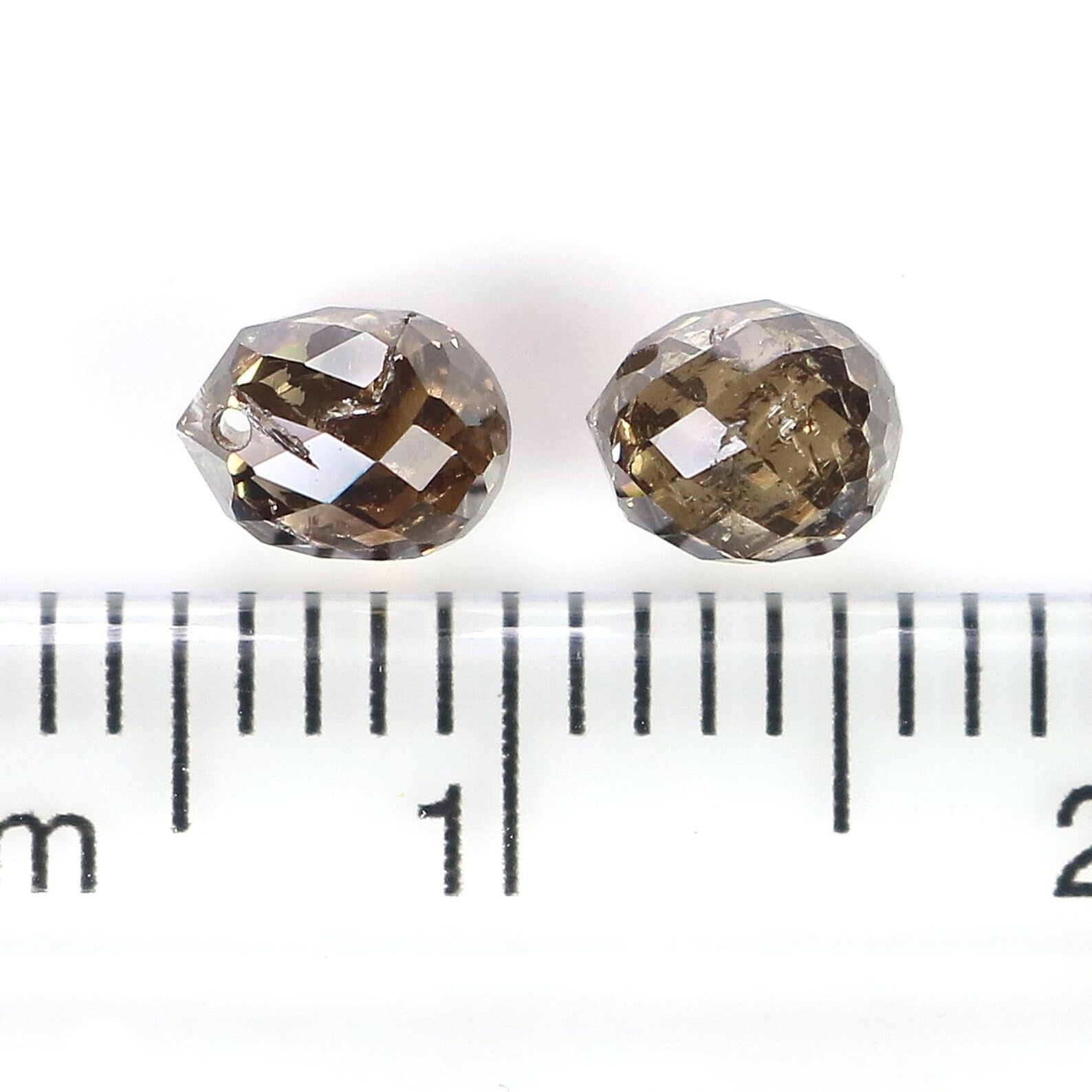 1.31 CT Natural Loose Drop Shape Pair Diamond Brown Color briolette Diamond 4.75 MM Natural Diamond Brown Color Drop Rose Cut Diamond NQ856
