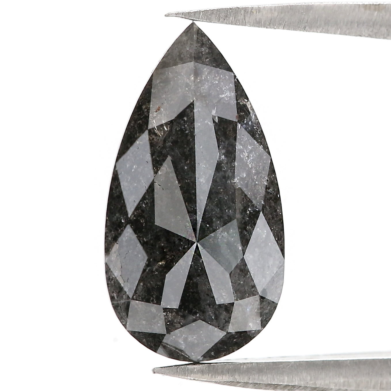 3.11 CT Natural Loose Pear Shape Diamond Salt And Pepper Pear Rose Cut Diamond 13.70 MM Black Grey Color Pear Rose Cut Diamond LQ3045