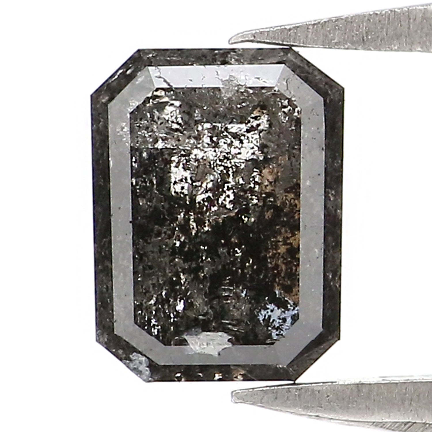 0.78 CT Natural Loose Emerald Shape Diamond Salt And Pepper Emerald Shape Diamond 6.05 MM Black Grey Color Emerald Rose Cut Diamond KQ2703