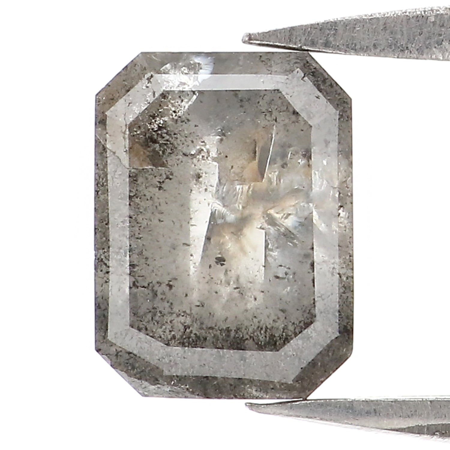 1.27 CT Natural Loose Emerald Shape Diamond Salt And Pepper Emerald Diamond 7.15 MM Natural Black Grey Color Emerald Rose Cut Diamond LC27