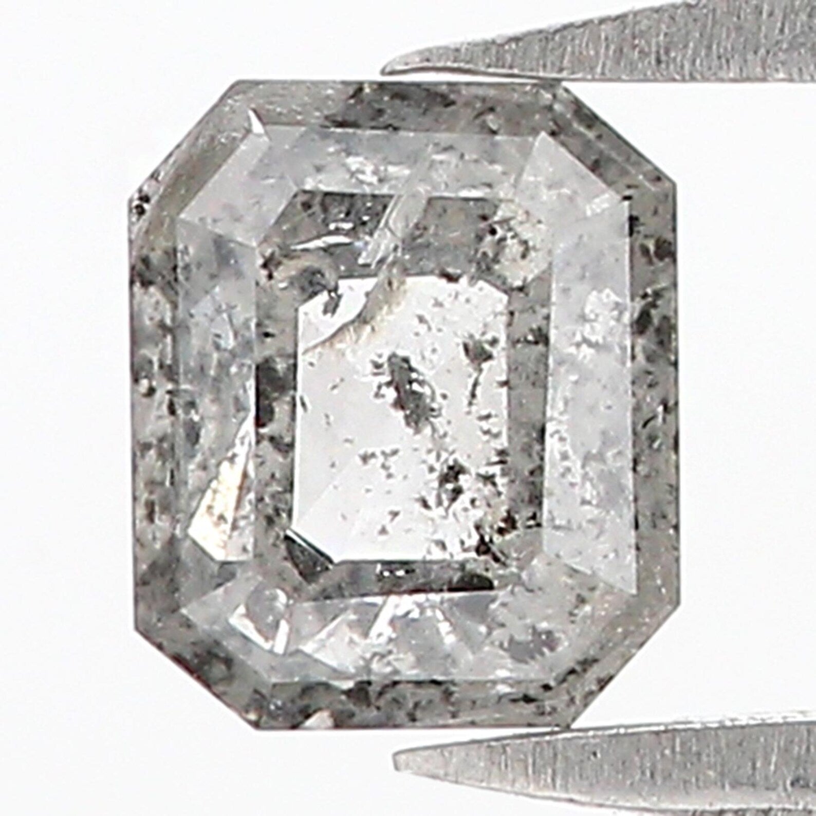 0.79 CT Natural Loose Emerald Shape Diamond Salt And Pepper Emerald Cut Diamond 5.50 MM Black Grey Color Emerald Rose Cut Diamond QN8837