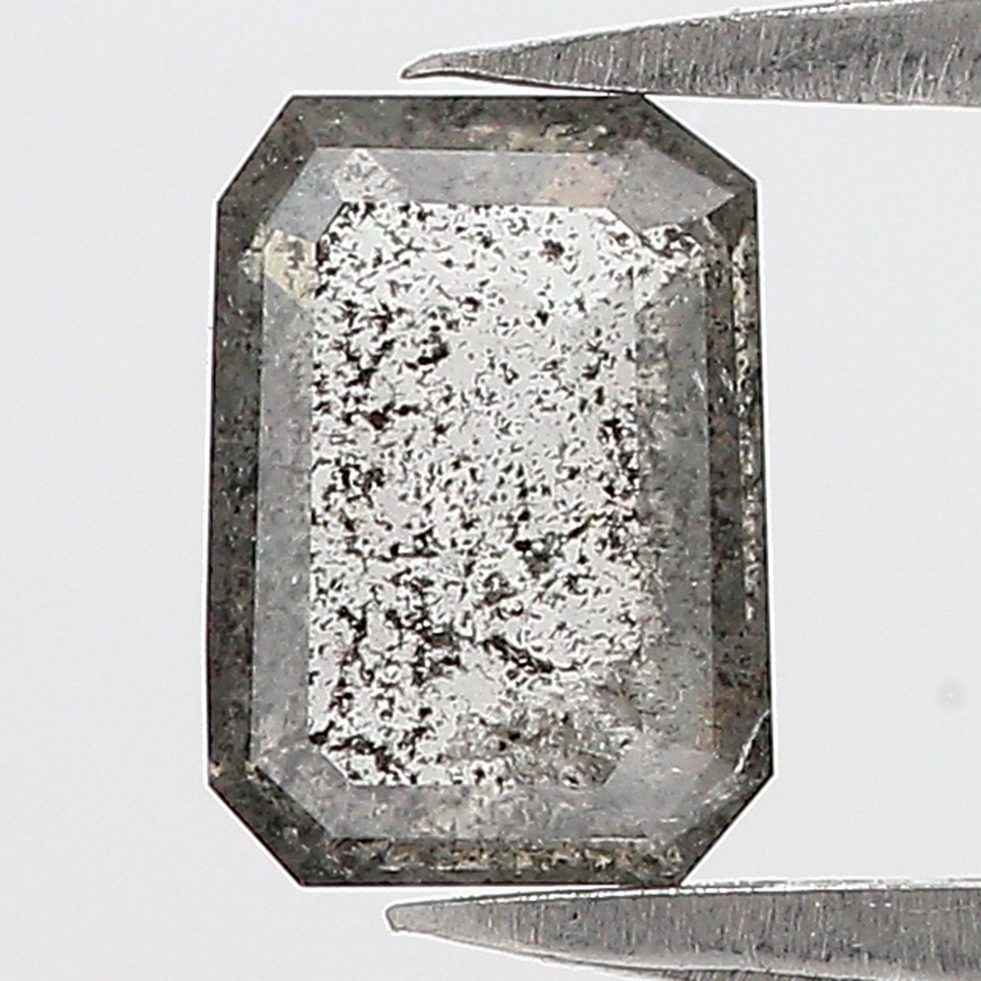 0.92 CT Natural Loose Emerald Shape Diamond Salt And Pepper Emerald Shape Diamond 7.30 MM Black Grey Color Emerald Rose Cut Diamond QL8200
