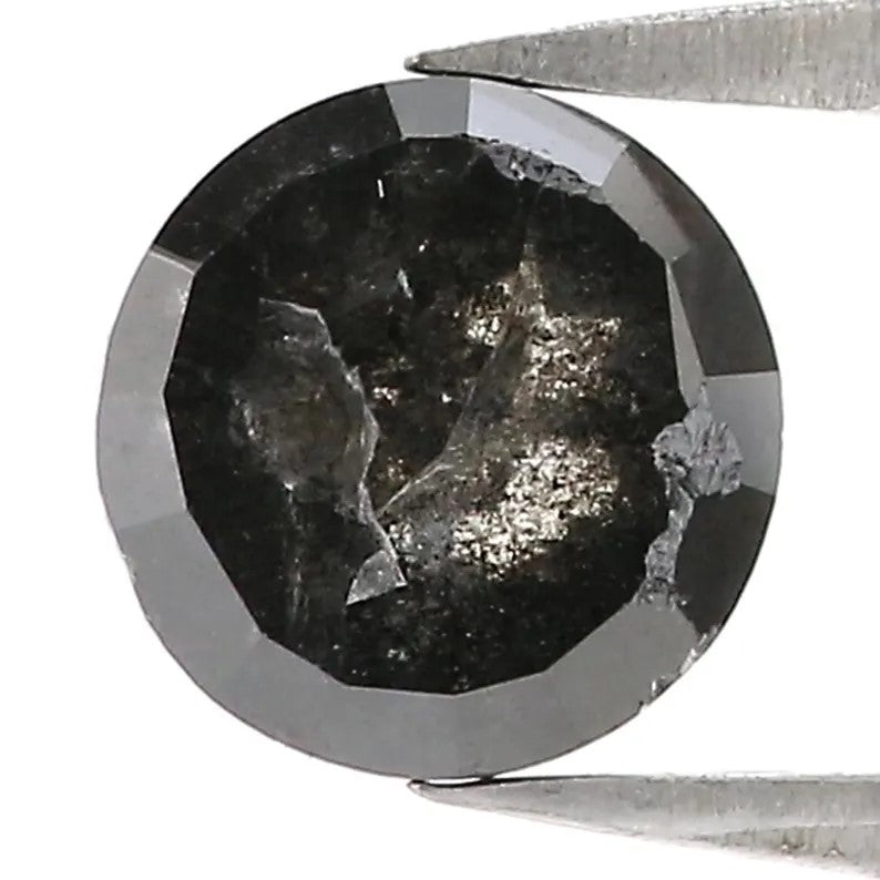 1.78 CT Natural Loose Round Rose Cut Diamond Salt And Pepper Round Shape Diamond 7.20 MM Natural Black Grey Color Rose Cut Diamond QN9666