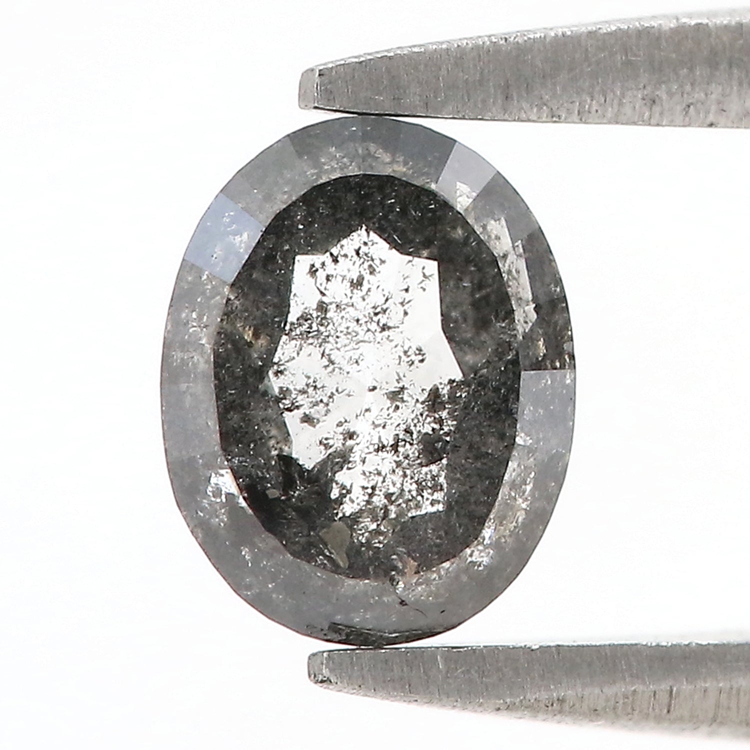 0.79 CT Natural Loose Oval Shape Diamond Salt And Pepper Oval Rose Cut Diamond 6.35 MM Black Grey Color Oval Shape Rose Cut Diamond QL1476