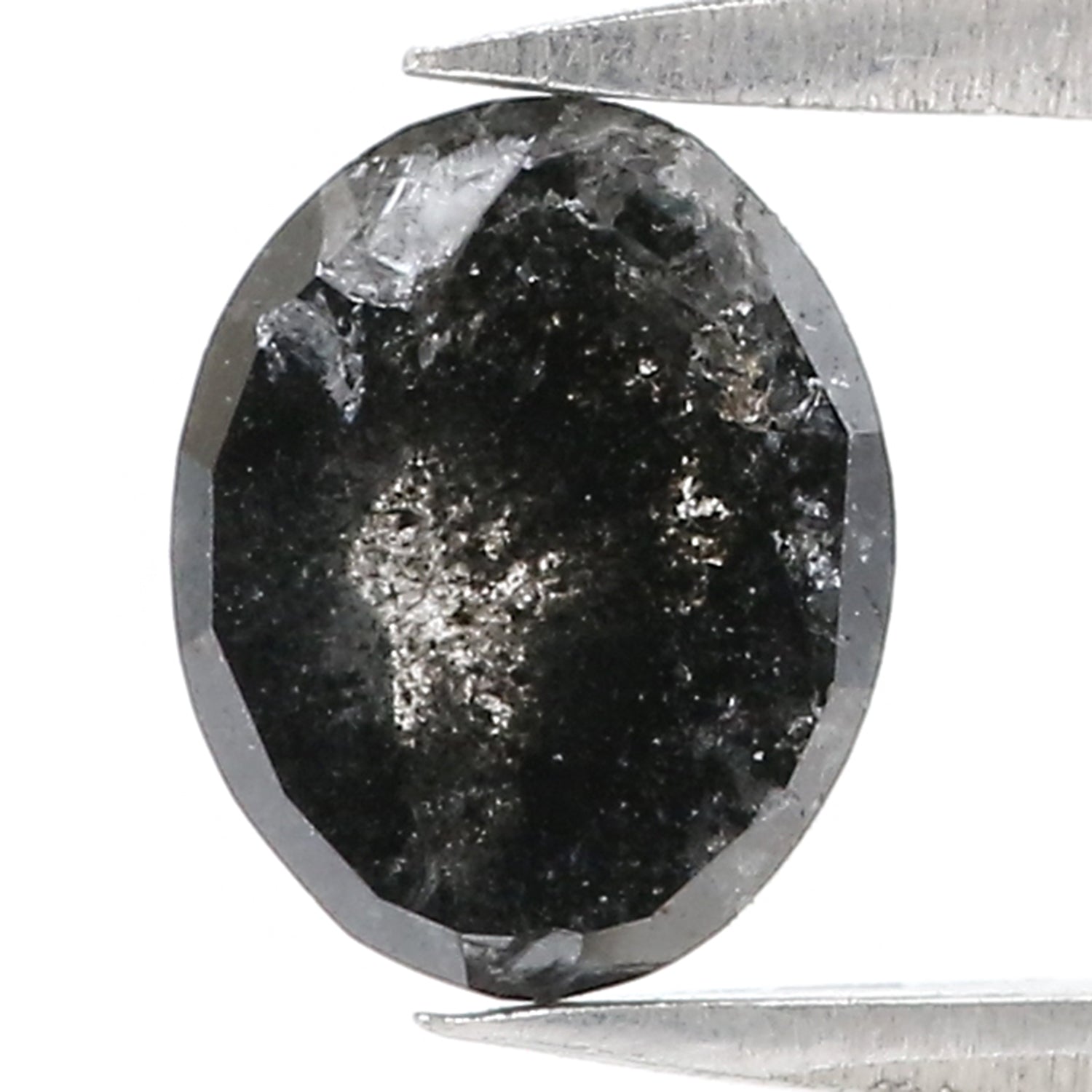 1.28 Ct Natural Loose Oval Shape Diamond Salt And Pepper Oval Diamond 7.55 MM Natural Diamond Black Grey Color Oval Rose Cut Diamond QL3079