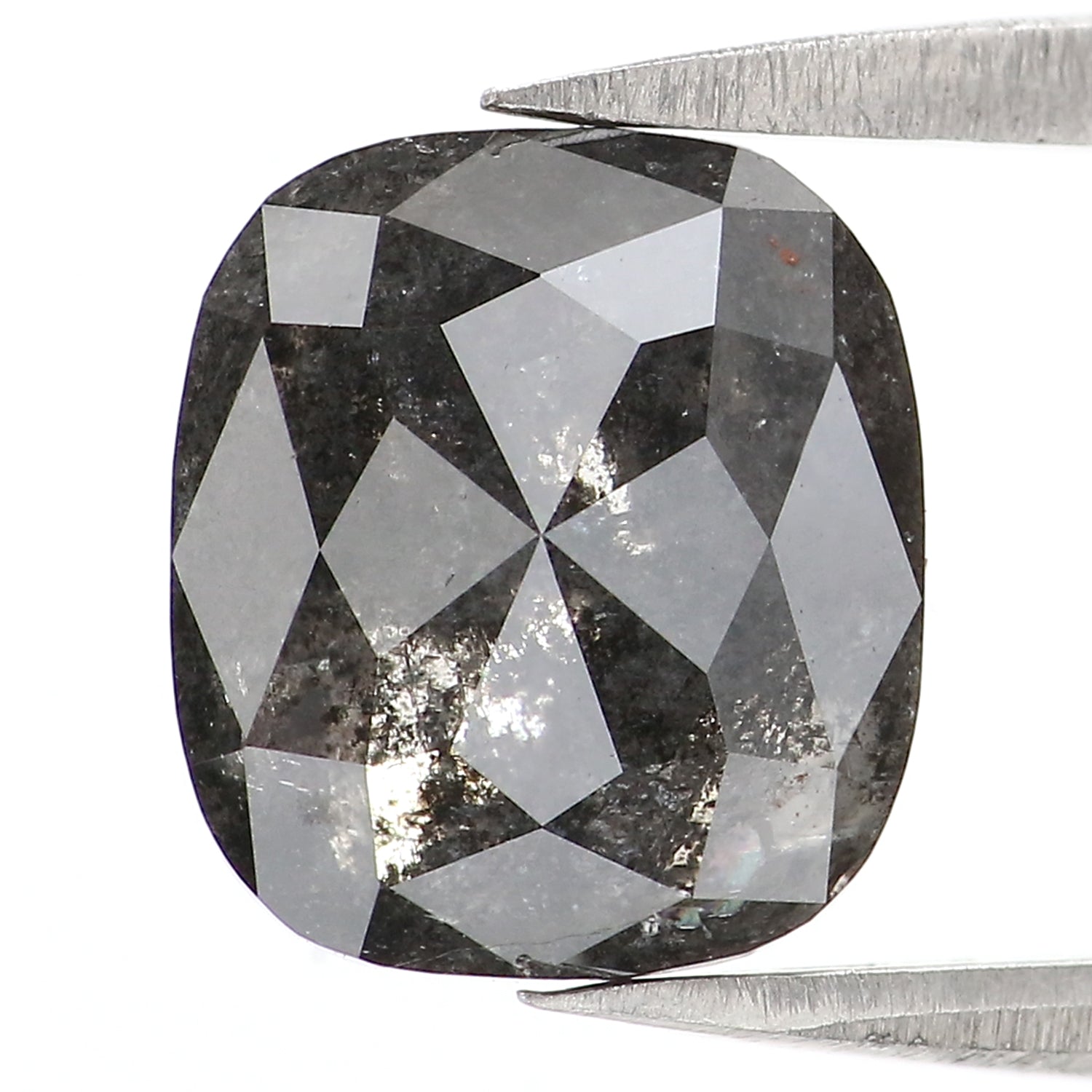 3.10 CT Natural Loose Cushion Shape Diamond Salt And Pepper Cushion Diamond 9.20 MM Natural Black Grey Color Cushion Rose Cut Diamond LC18