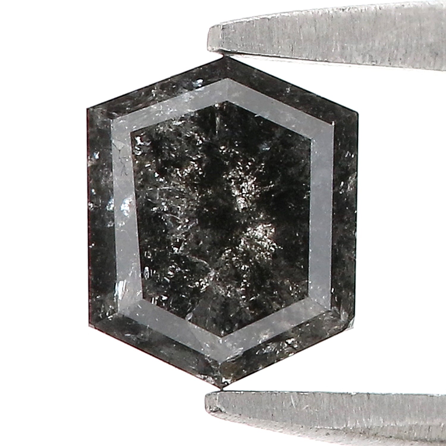 0.89 Ct Natural Loose Hexagon Shape Diamond Salt And Pepper Diamond 6.15 MM Natural Black Grey Color Diamond Hexagon Rose Cut Diamond LQ2968