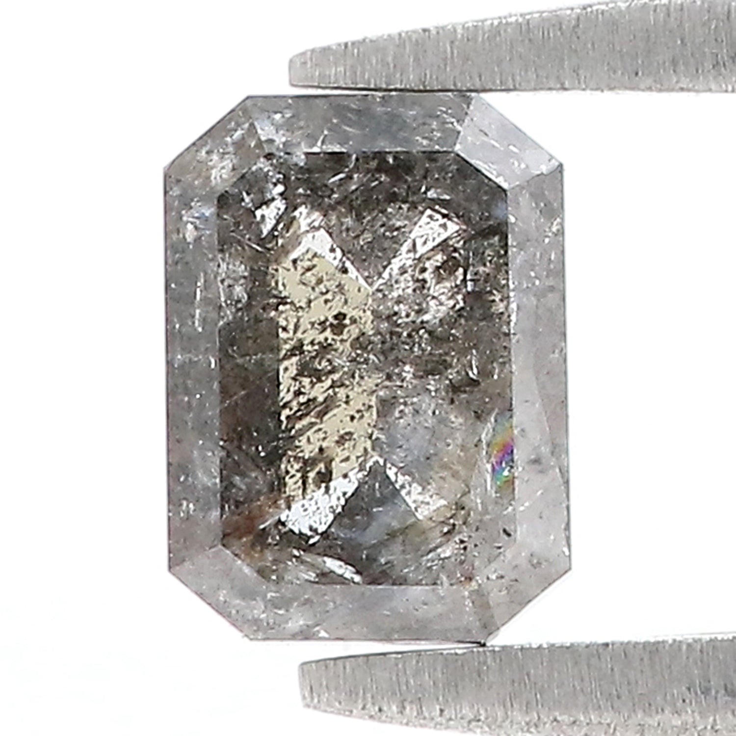 0.90 Ct Natural Loose Emerald Shape Diamond Salt And Pepper Emerald Diamond 6.30 MM Natural Black Grey Color Emerald Rose Cut Diamond N2627