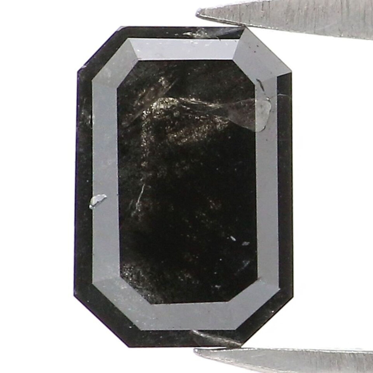 0.71 Ct Natural Loose Emerald Shape Diamond Salt And Pepper Emerald Diamond 6.85 MM Natural Black Grey Color Emerald Rose Cut Diamond NQ2071