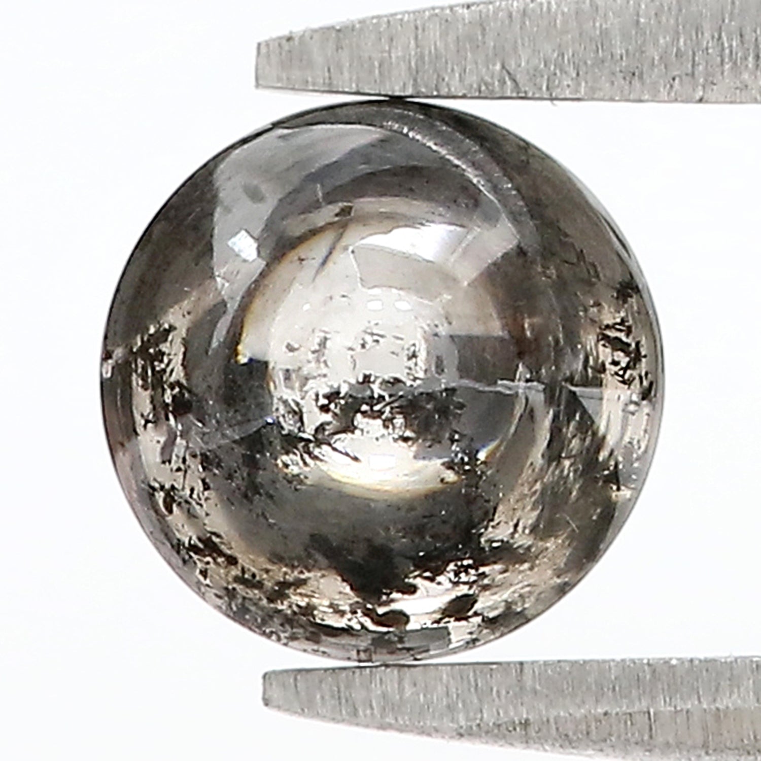 1.12 CT Unique Round Shape Salt And Pepper Sand Stone Cabochon Diamond 6.00 MM Natural Loose Black Grey Color Round Uncut Diamond L3492