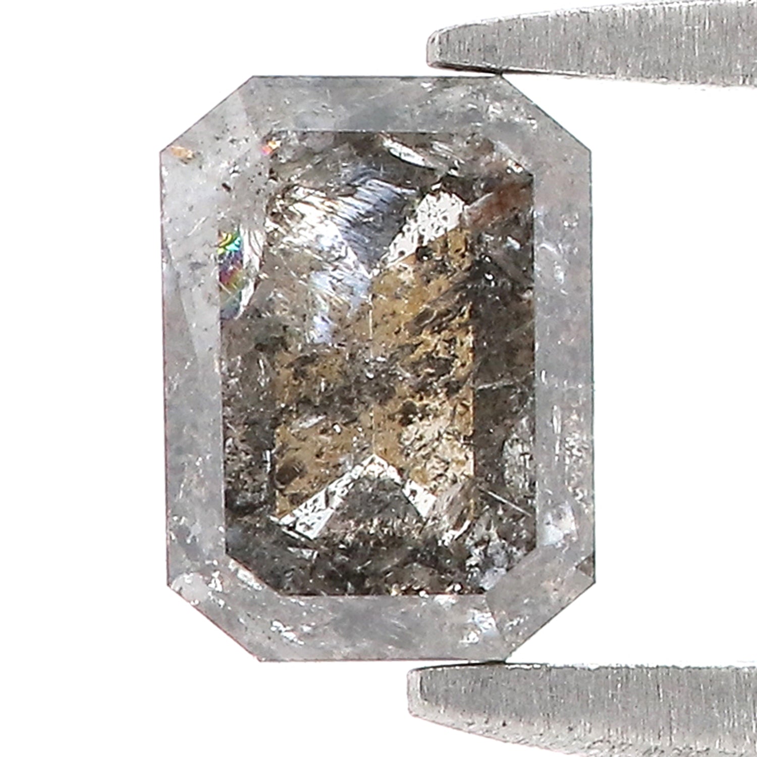 0.90 CT Natural Loose Emerald Shape Diamond Salt And Pepper Emerald Diamond 6.30 MM Natural Black Grey Color Emerald Rose Cut Diamond L3416