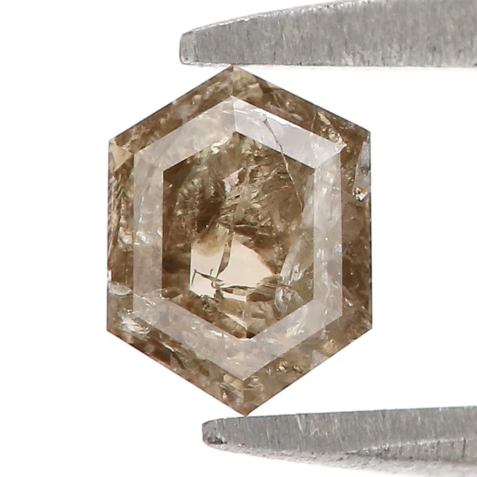 0.57 CT Natural Loose Hexagon Shape Diamond Salt And Pepper Hexagon Diamond 5.75 MM Natural Black Grey Color Hexagon Rose Cut Diamond QN534