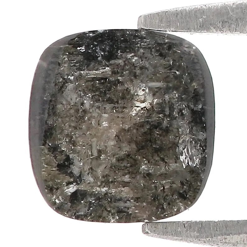 1.56 CT Natural Loose Cushion Shape Diamond Salt And Pepper Cushion Diamond 7.10 MM Natural Black Gray Color Cushion Rose Cut Diamond NQ9401