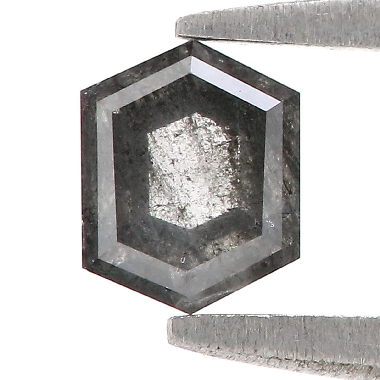 0.53 CT Natural Loose Hexagon Shape Diamond Salt And Pepper Hexagon Diamond 5.30 MM Natural Black Gray Color Hexagon Rose Cut Diamond NQ1598
