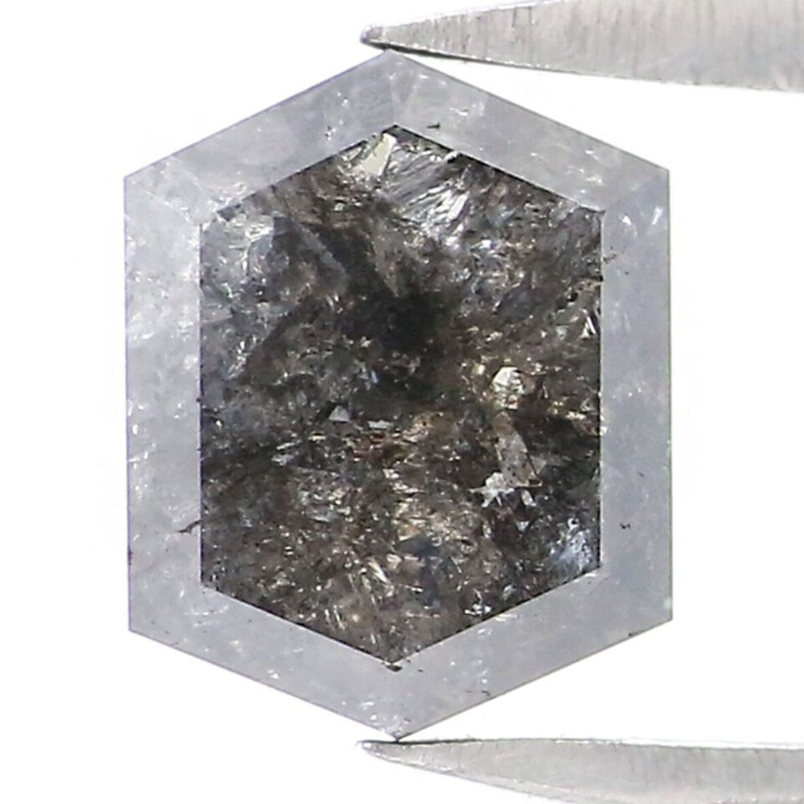 0.86 Ct Natural Loose Hexagon Shape Diamond Salt And Pepper Hexagon Diamond 6.55 MM Natural Black Grey Color Hexagon Rose Cut Diamond NQ2064