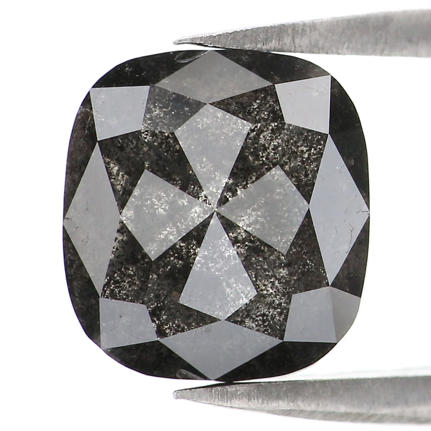 3.24 CT Natural Loose Cushion Shape Diamond Salt And Pepper Cushion Diamond 8.75 MM Natural Black Grey Color Cushion Rose Cut Diamond LC21