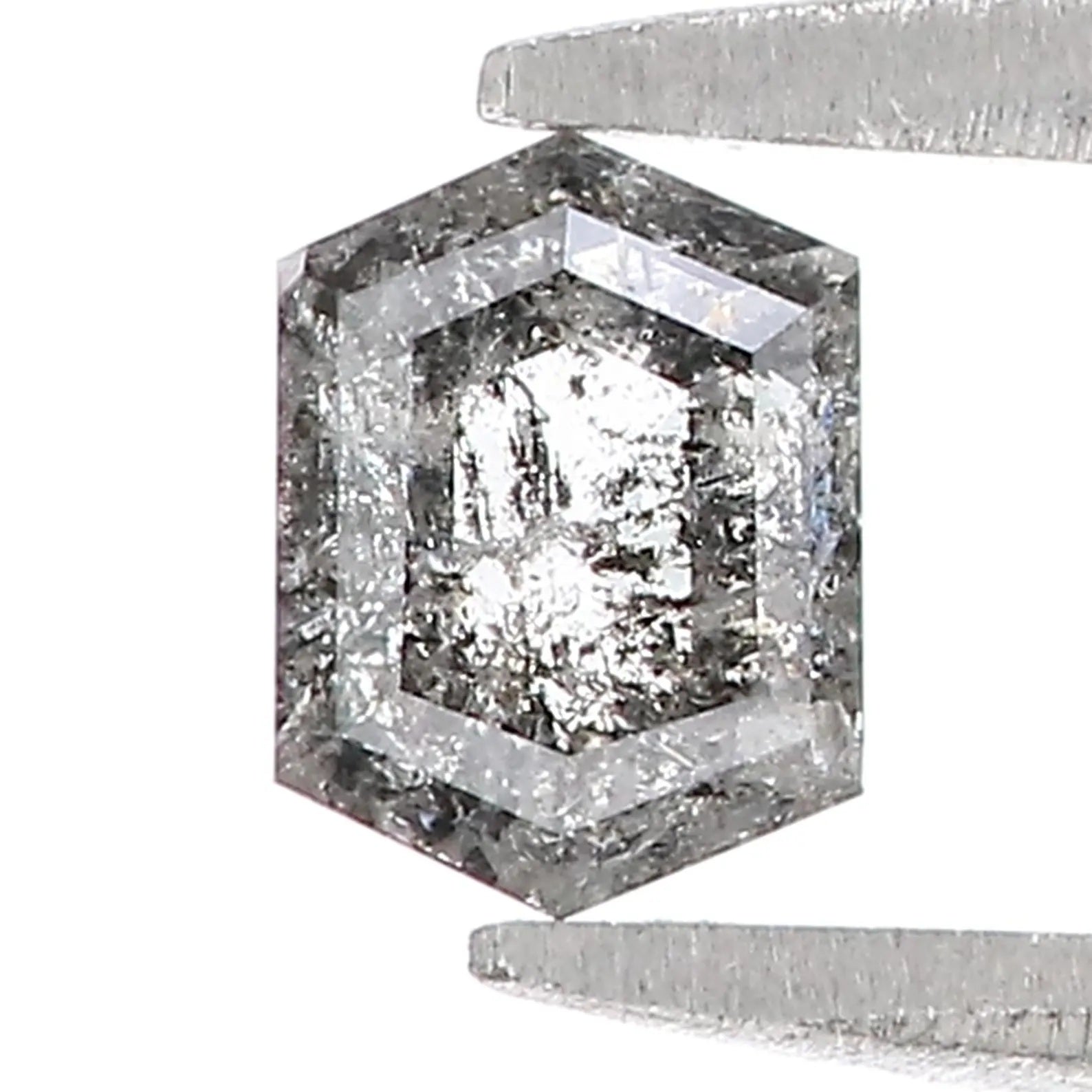 0.55 Ct Natural Loose Hexagon Shape Diamond Salt And Pepper Hexagon Diamond 5.50 MM Natural Black Grey Color Hexagon Rose Cut Diamond QN1481