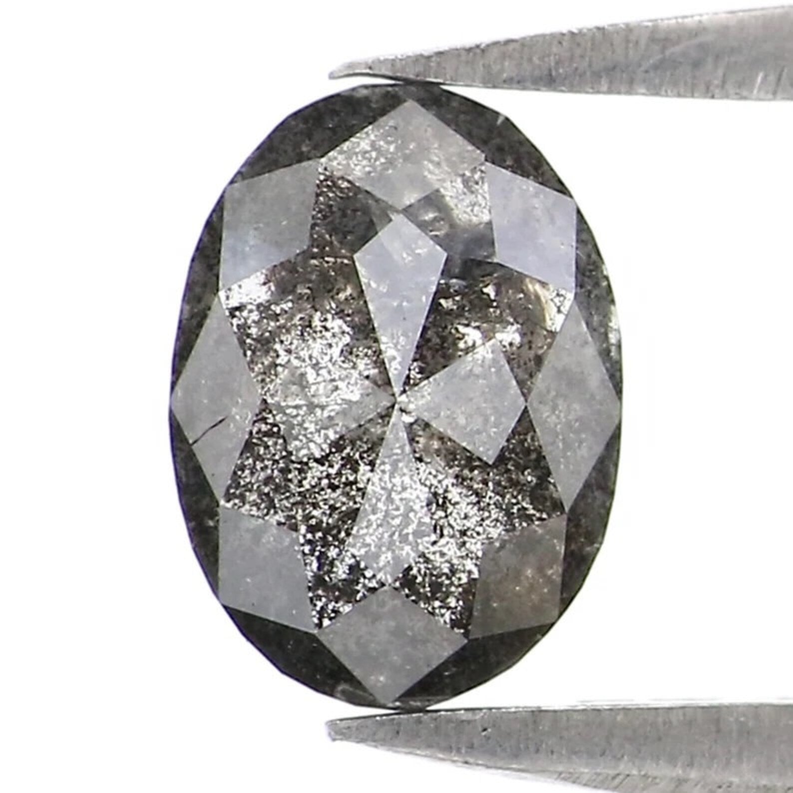 0.79 CT Natural Loose Oval Shape Diamond Salt And Pepper Oval Cut Diamond 6.90 MM Natural Black Grey Color Oval Rose Cut Diamond NQ2462