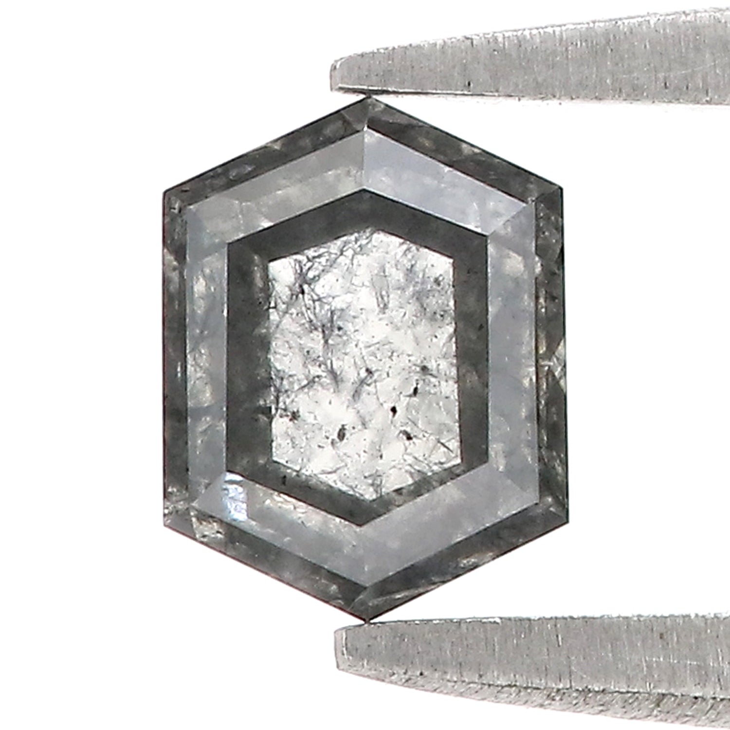 0.78 CT Natural Loose Hexagon Shape Diamond Salt And Pepper Hexagon Cut Diamond 6.30 MM Natural Black Grey Hexagon Rose Cut Diamond QL1403