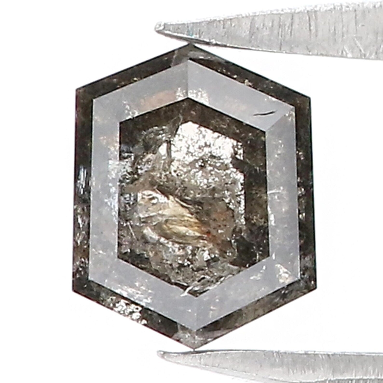 0.77 CT Natural Loose Hexagon Shape Diamond Salt And Pepper Hexagon Cut Diamond 6.05 MM Natural Loose Hexagon Shape Rose Cut Diamond QN1223