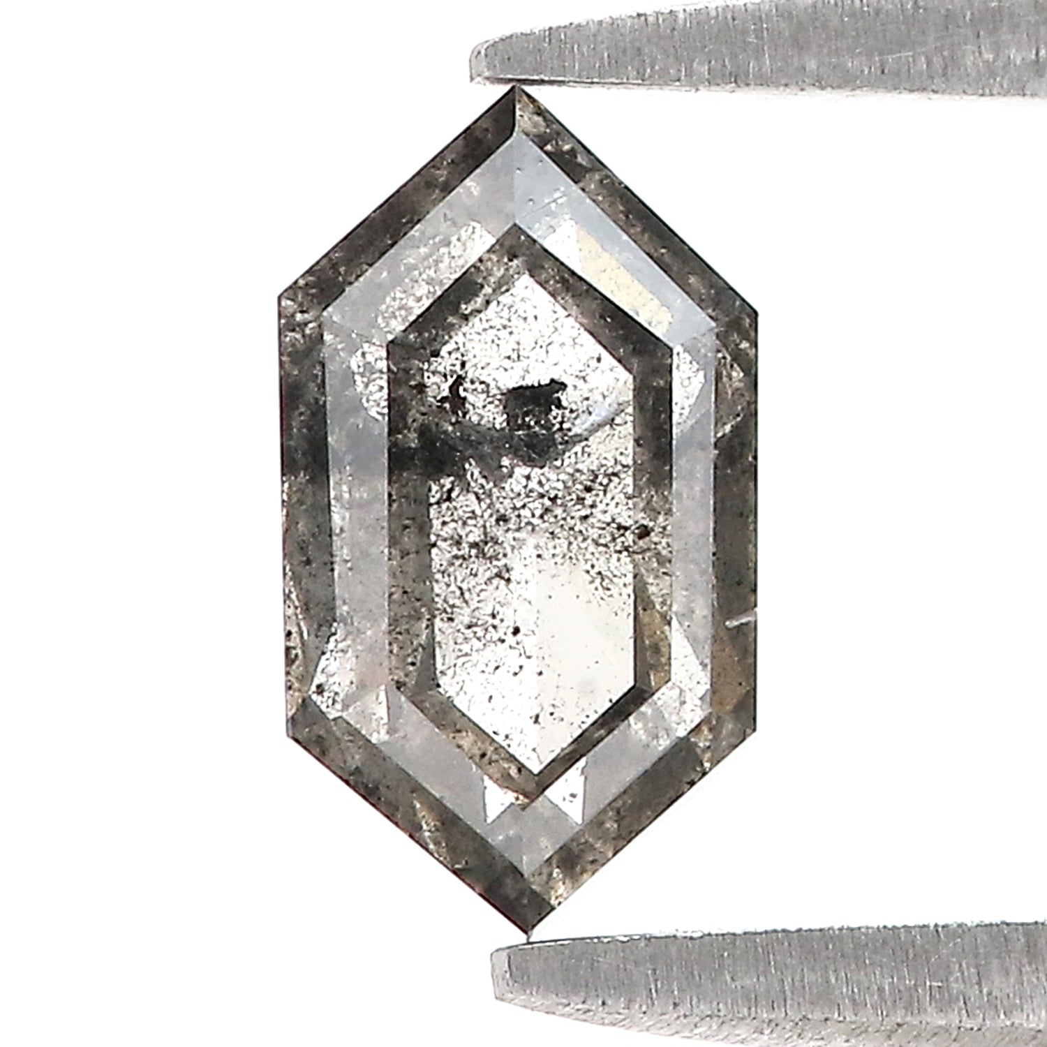 1.11 CT Natural Loose Hexagon Shape Diamond Salt And Pepper Hexagon Diamond 8.20 MM Natural Black Grey Color Hexagon Rose Cut Diamond L3450