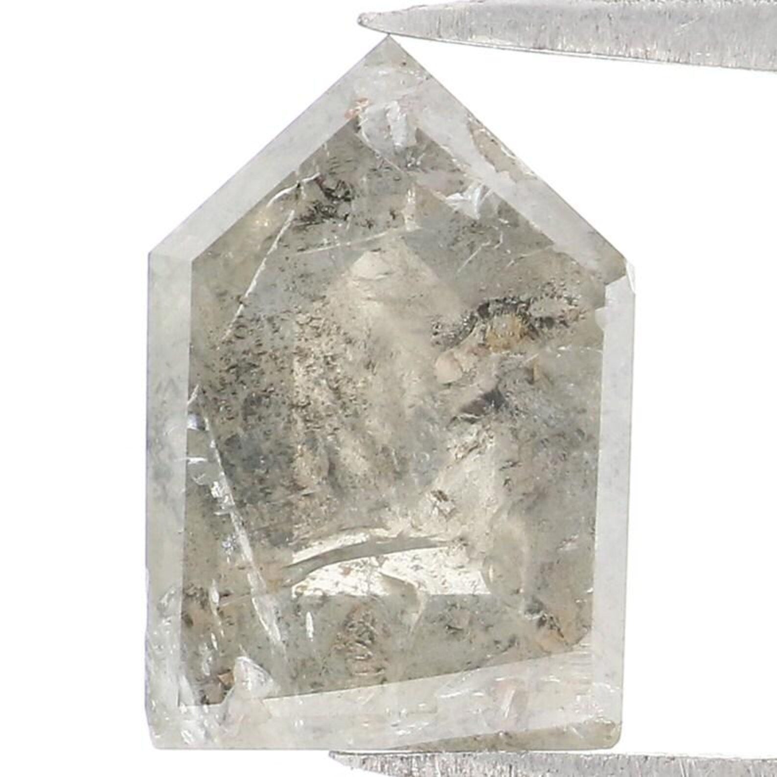 1.87 CT Natural Loose Shield Shape Diamond Salt And Pepper Shield Diamond 9.65 MM Natural Black Grey Color Shield Rose Cut Diamond NQ9321