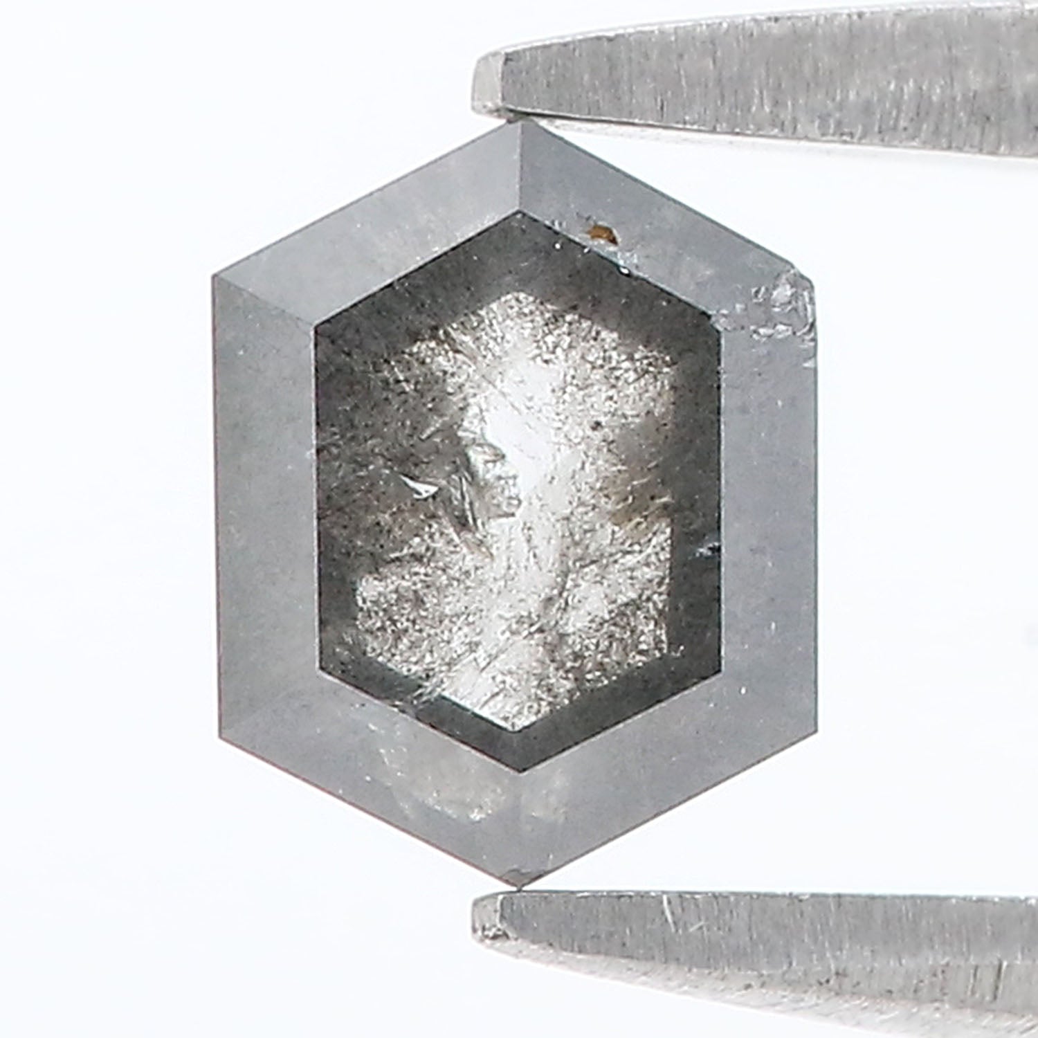 0.77 CT Natural Loose Hexagon Shape Diamond Salt And Pepper Hexagon Cut Diamond 6.30 MM Natural Black Grey Hexagon Rose Cut Diamond LQ1541