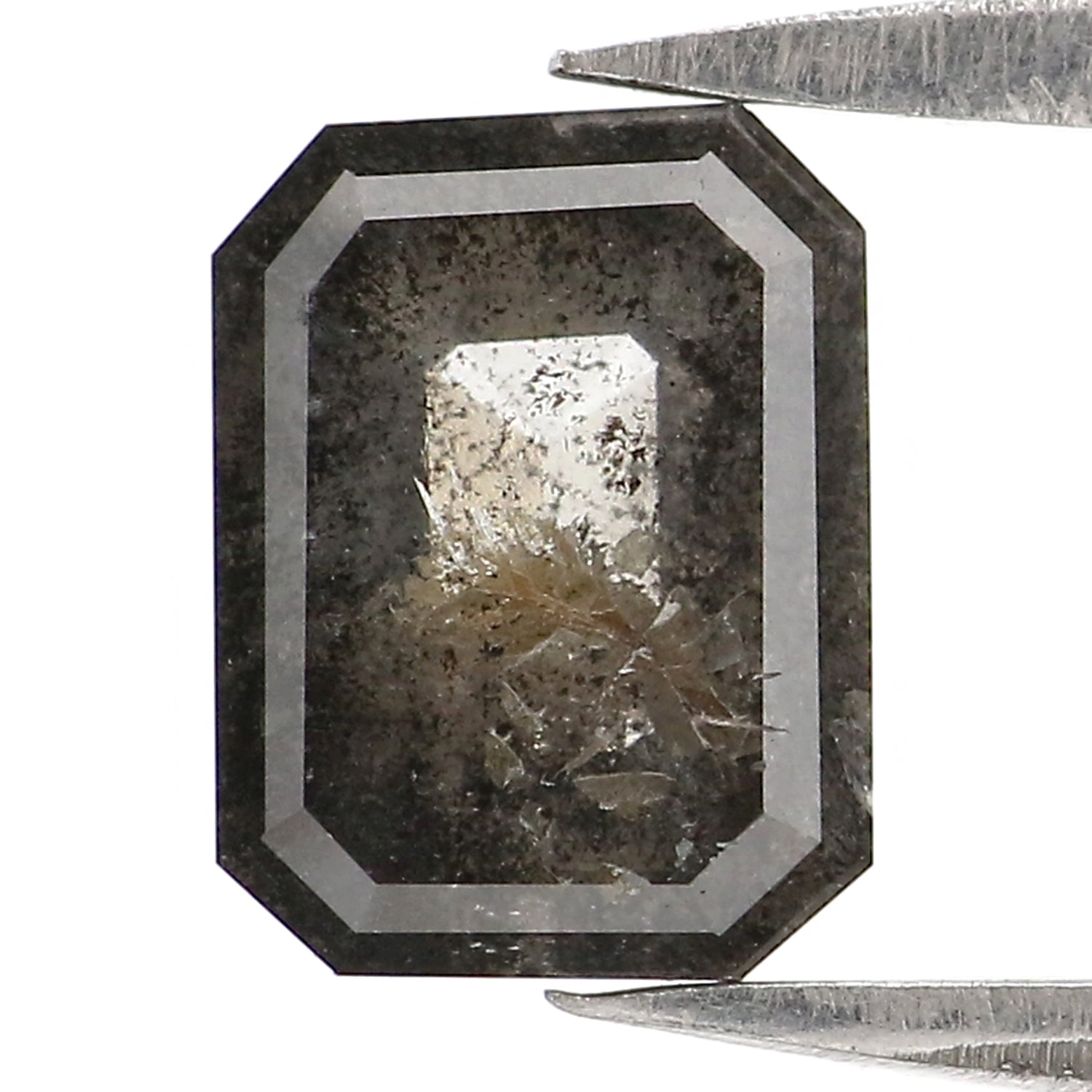1.50 CT Natural Loose Emerald Shape Diamond Salt And Pepper Emerald Shape Diamond 7.55 MM Black Grey Color Emerald Rose Cut Diamond LQ2973