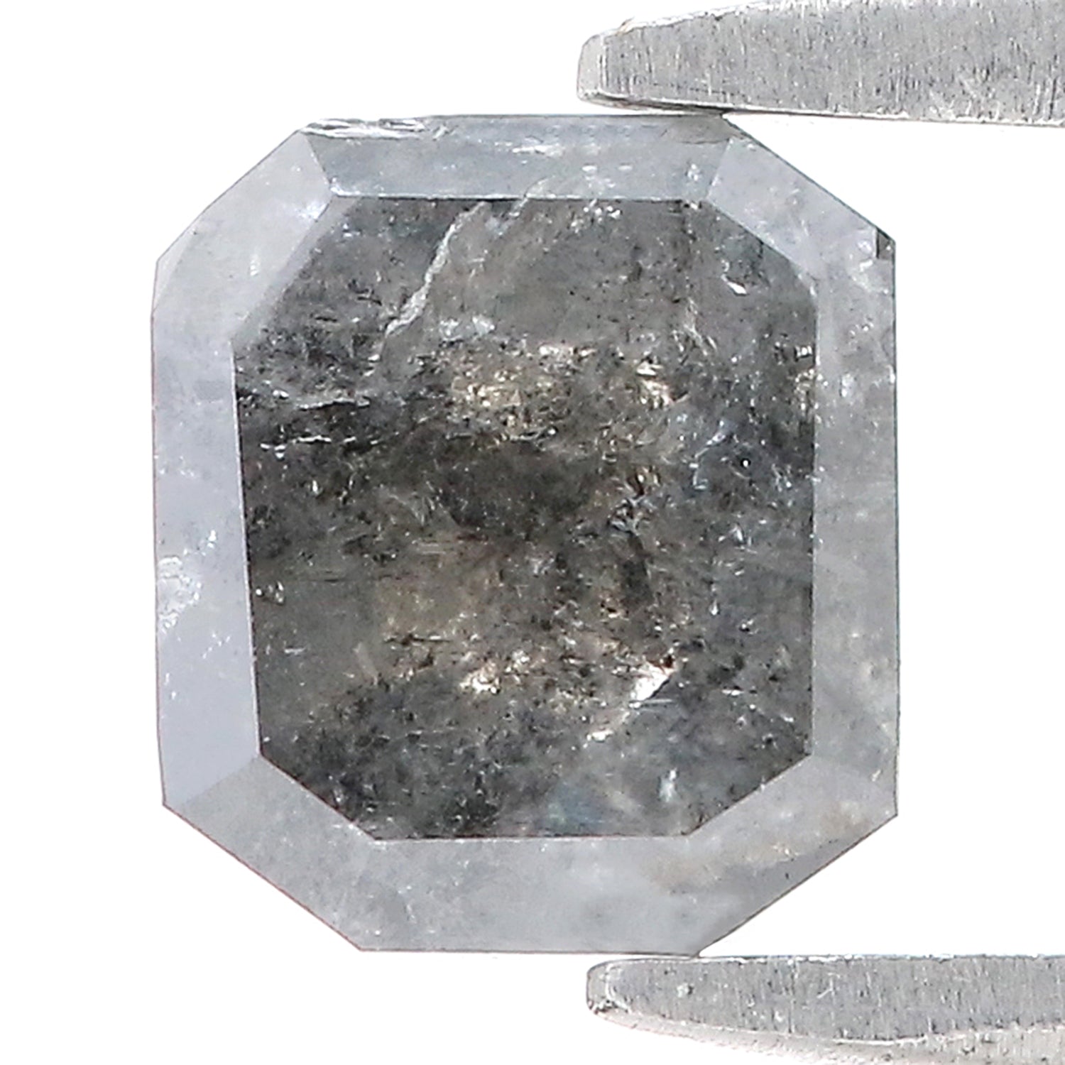 1.24 CT Natural Loose Emerald Shape Diamond Salt And Pepper Emerald Diamond 6.30 MM Natural Black Grey Color Emerald Rose Cut Diamond N2613