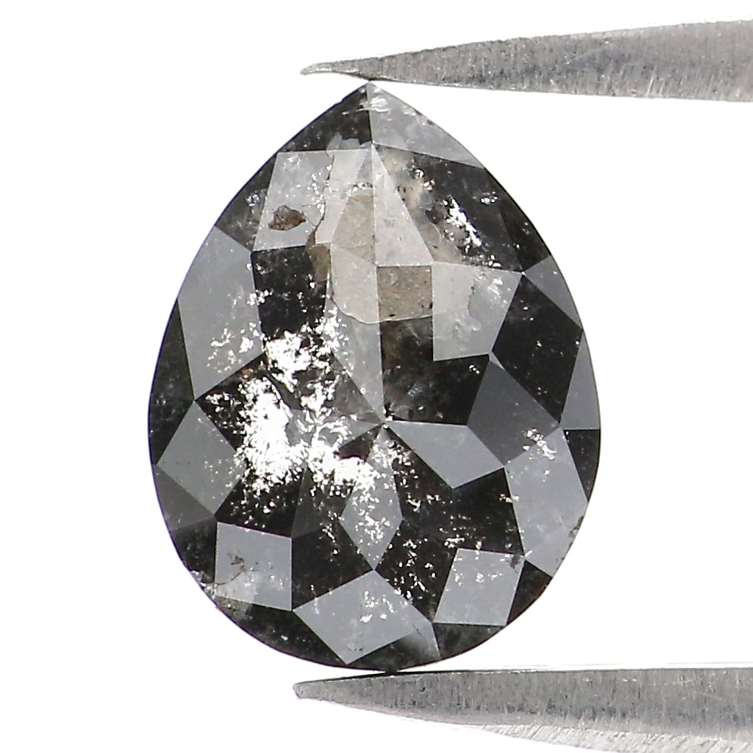 1.02 CT Natural Loose Pear Shape Diamond Salt And Pepper Pear Rose Cut Diamond 7.95 MM Black Grey Color Pear Shape Rose Cut Diamond LQ3002