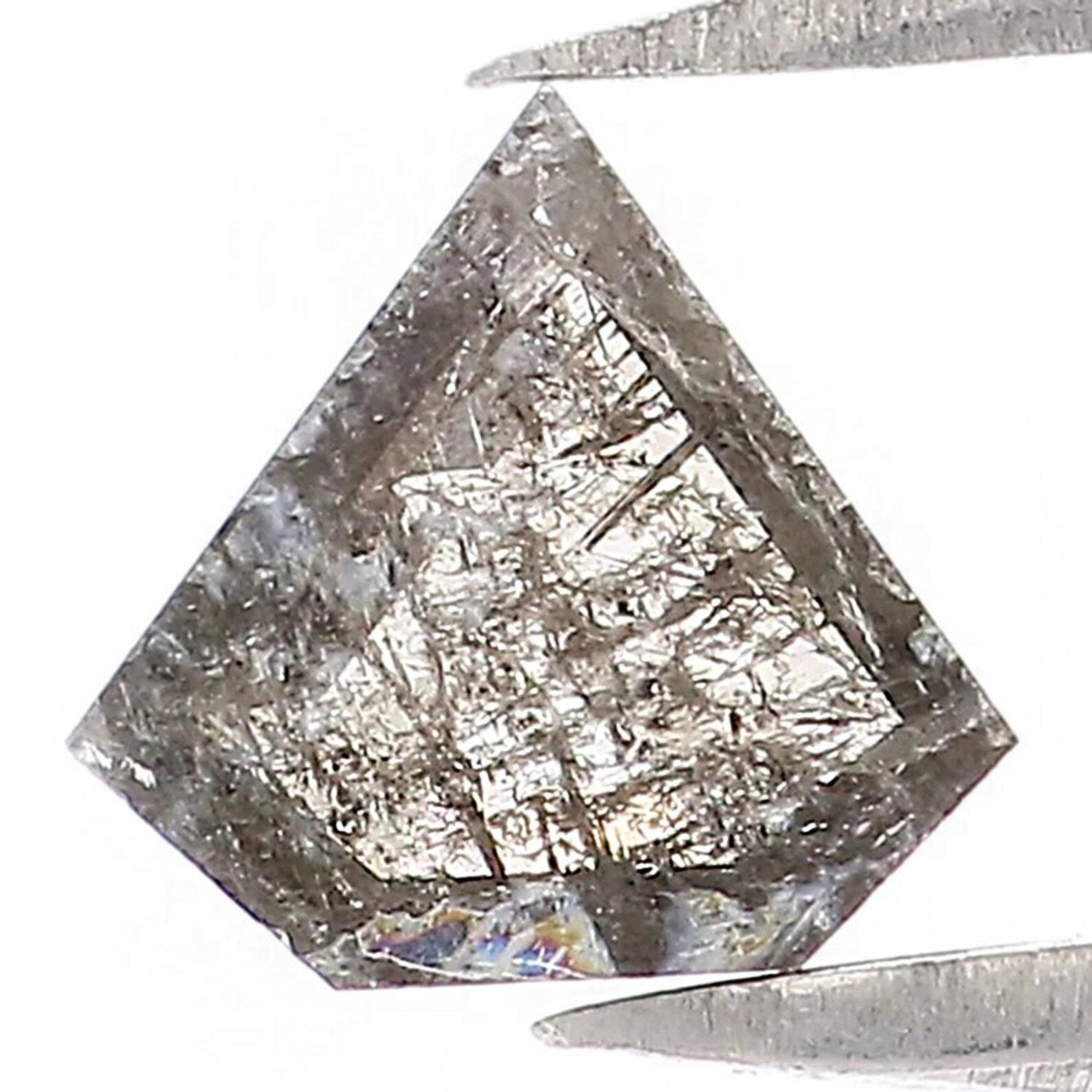 0.39 CT Natural Loose Shield Shape Diamond Salt And Pepper Shield Diamond 5.60 MM Natural Black Gray Color Shield Rose Cut Diamond NQ9325