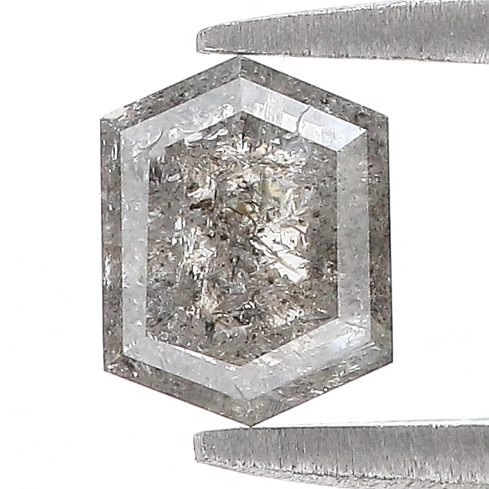 0.88 Ct Natural Loose Hexagon Shape Diamond Salt And Pepper Hexagon Diamond 6.55 MM Natural Diamond Black Grey Color Hexagon Diamond QN1460
