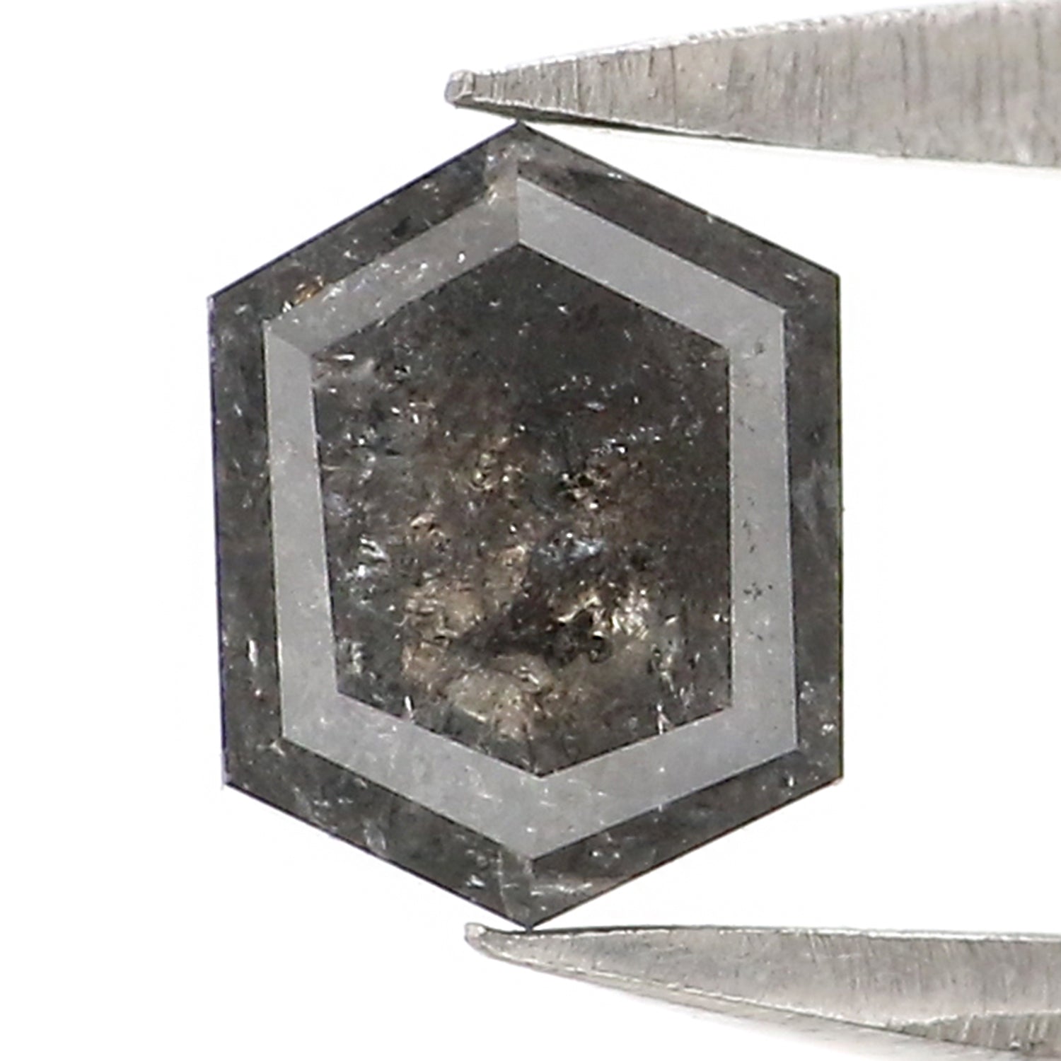 0.56 CT Natural Loose Hexagon Shape Diamond Salt And Pepper Hexagon Diamond 5.40 MM Natural Black Grey Color Hexagon Rose Cut Diamond KQ2705
