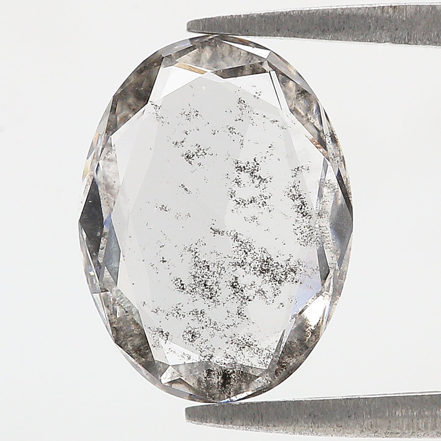 2.40 CT Oval Rose Cut Salt And Pepper Lab Grown 13.20 MM Loose Diamond CVD Fancy Black Grey Color Lab Created Antique Shape Diamonds L3520