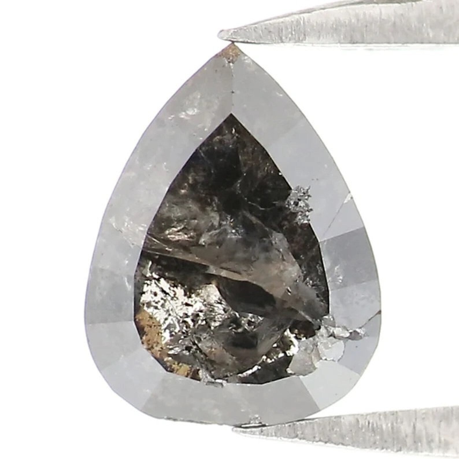 0.88 Ct Natural Loose Pear Shape Diamond Salt And Pepper Pear Diamond 6.80 MM Natural Diamond Black Grey Color Pear Rose Cut Diamond NQ2098