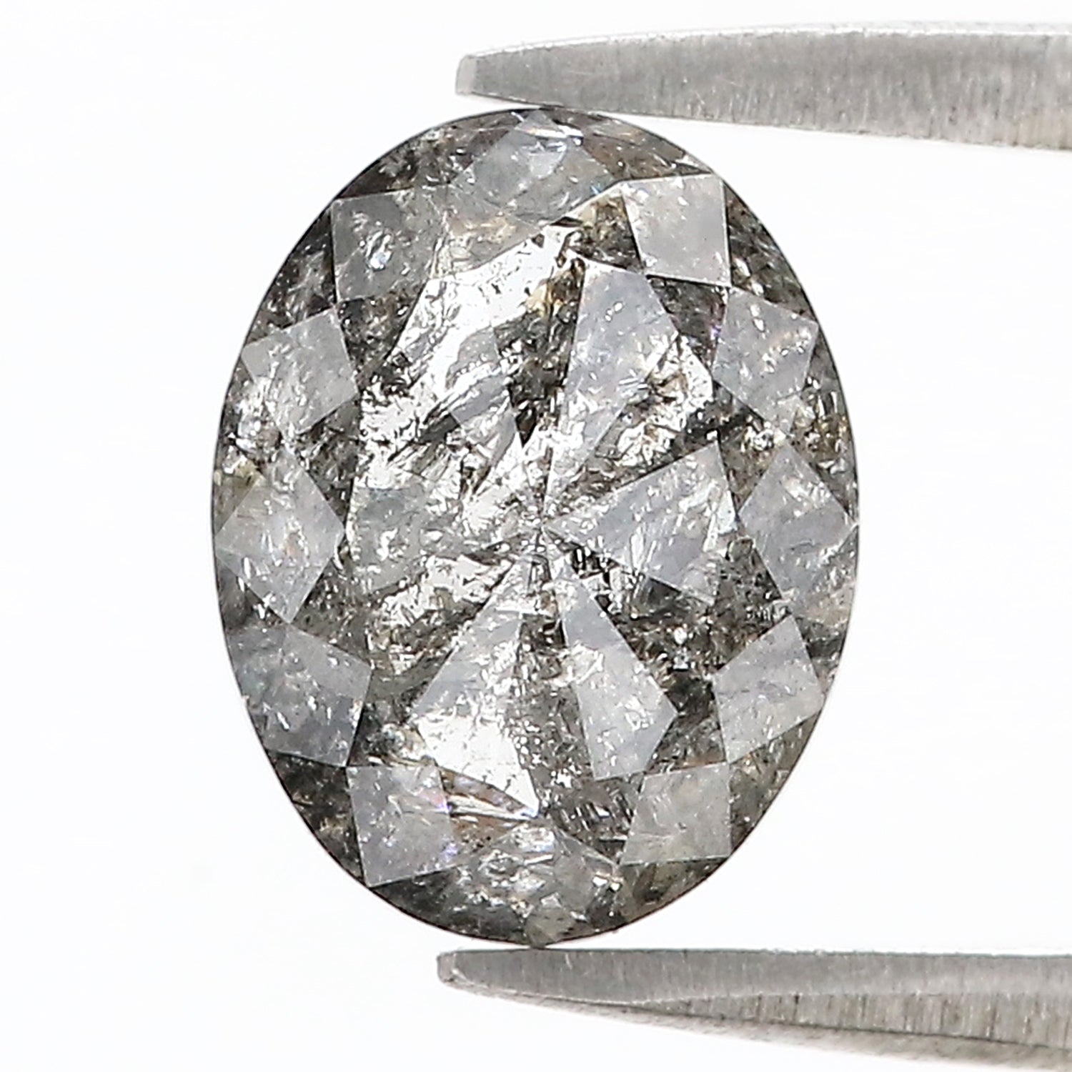 3.80 CT Natural Loose Oval Shape Diamond Salt And Pepper Oval Cut Diamond 10.10 MM Natural Black Grey Color Oval Rose Cut Diamond L3606