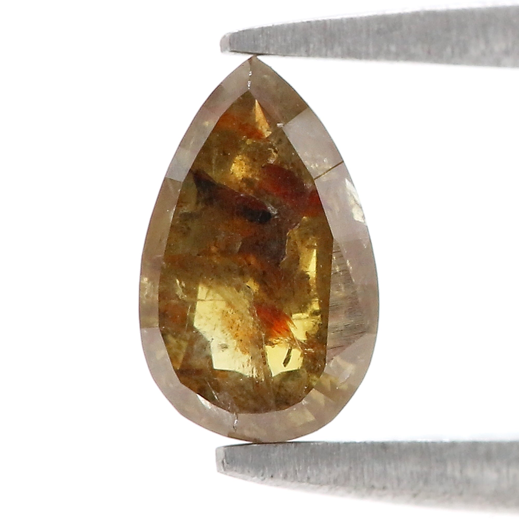0.76 Ct Natural Loose Pear Shape Diamond Yellow Color Pear Cut Diamond 7.28 MM Natural Loose Diamond Brown Color Pear Rose Cut Diamond N2671