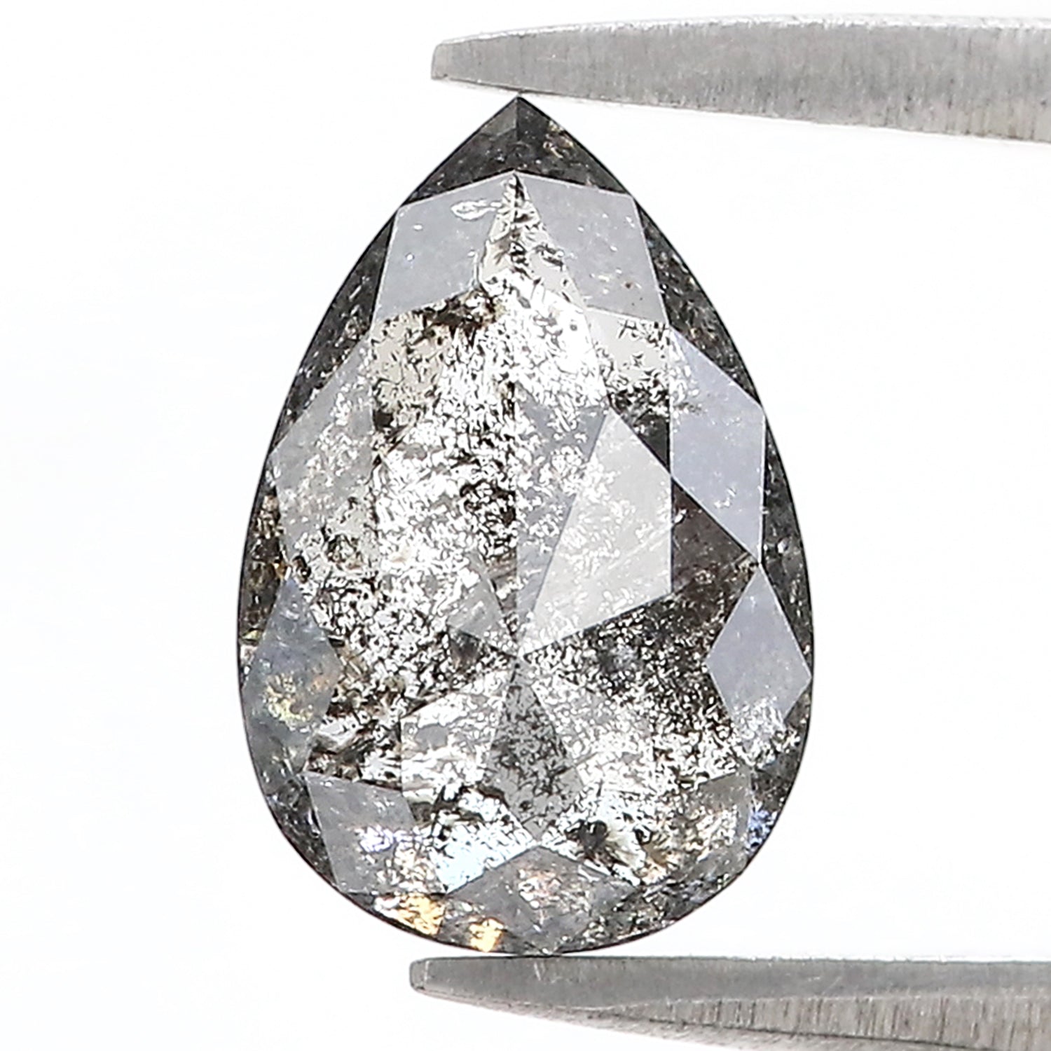 2.67 Ct Natural Loose Pear Shape Diamond Salt And Pepper Pear Cut Diamond 10.70 MM Natural Black Grey Color Pear Rose Cut Diamond L3607