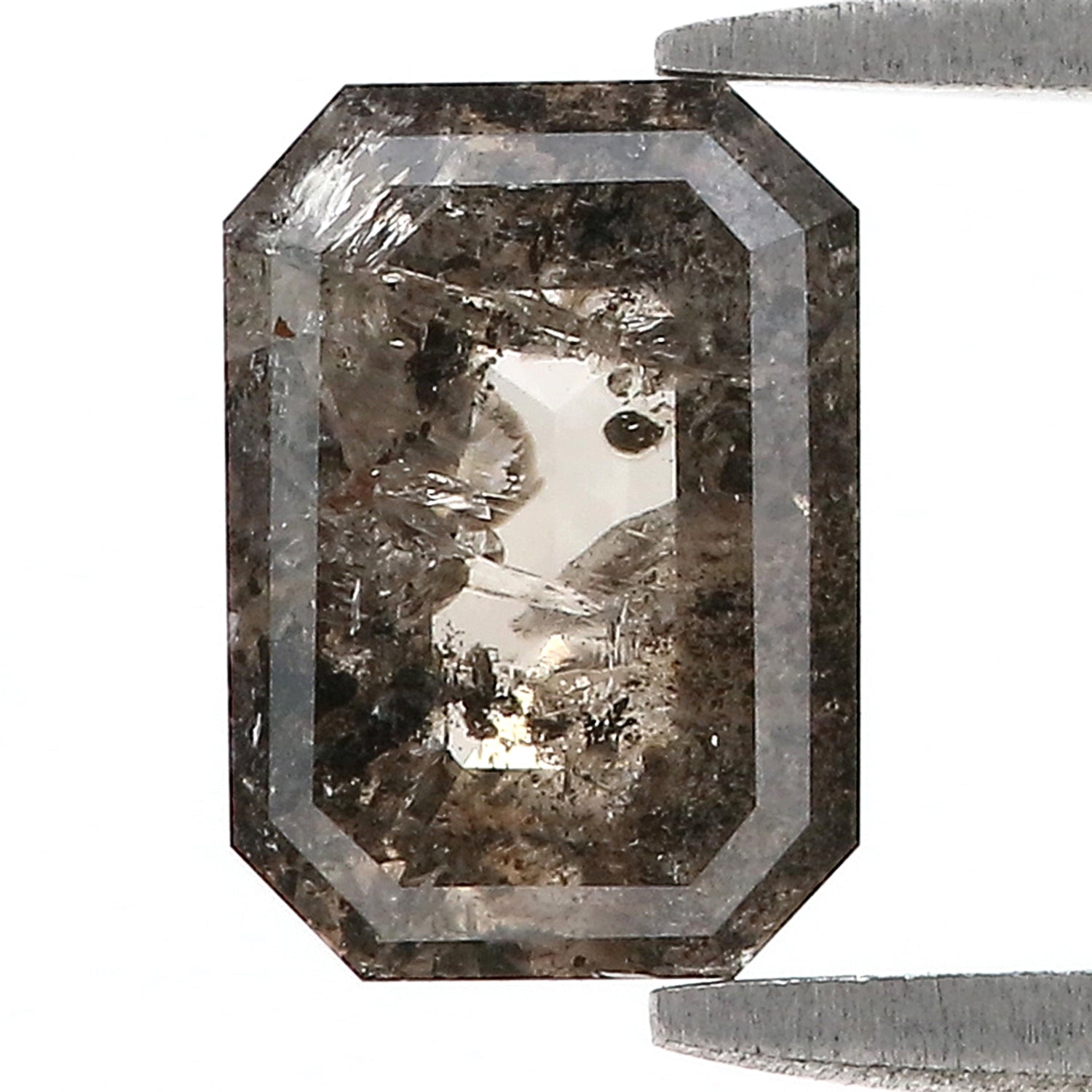 1.76 CT Natural Loose Emerald Shape Diamond Salt And Pepper Emerald Diamond 8.15 MM Natural Black Grey Color Emerald Rose Cut Diamond L3449