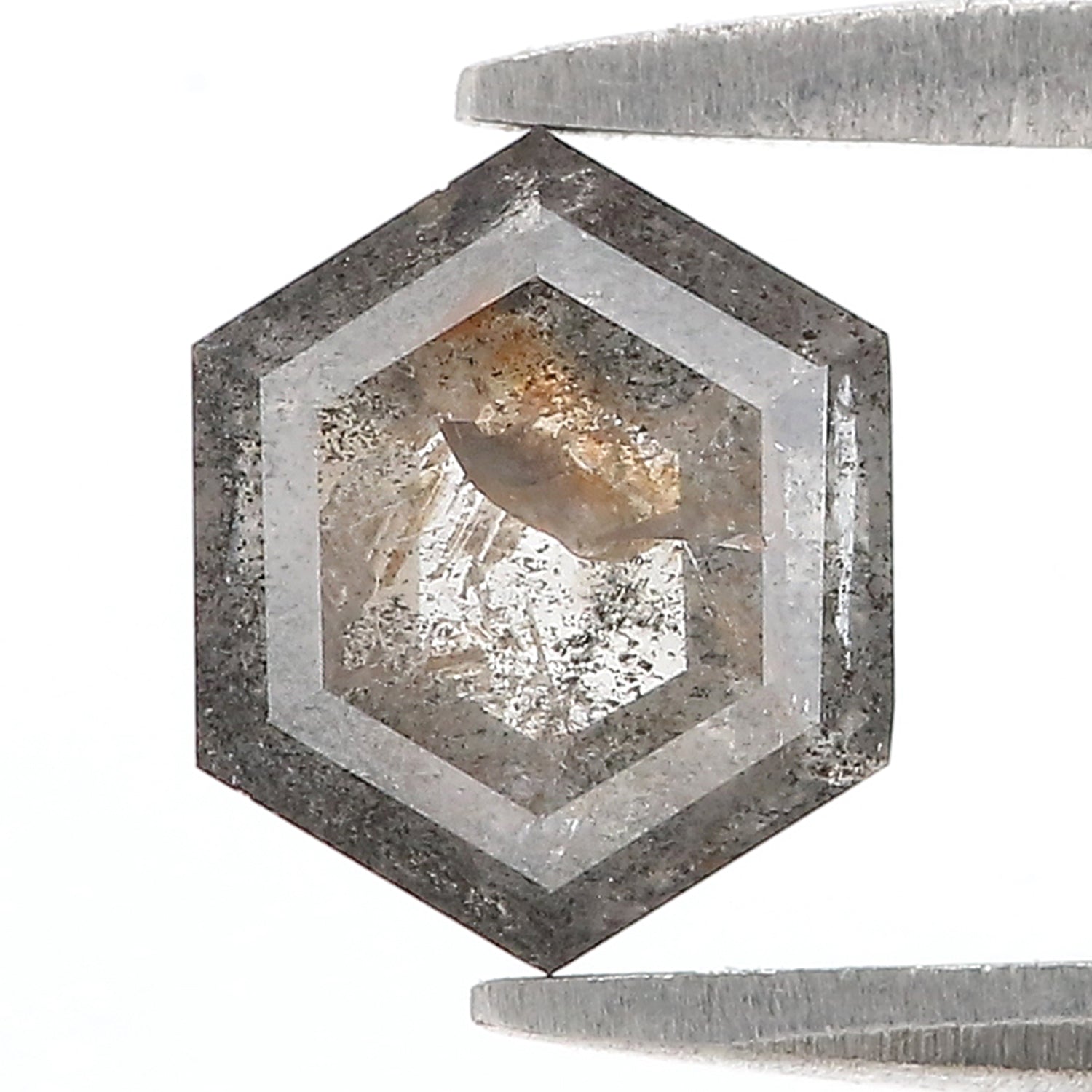 1.24 CT Natural Loose Hexagon Shape Diamond Salt And Pepper Hexagon Diamond 7.50 MM Natural Black Grey Color Hexagon Rose Cut Diamond L3600