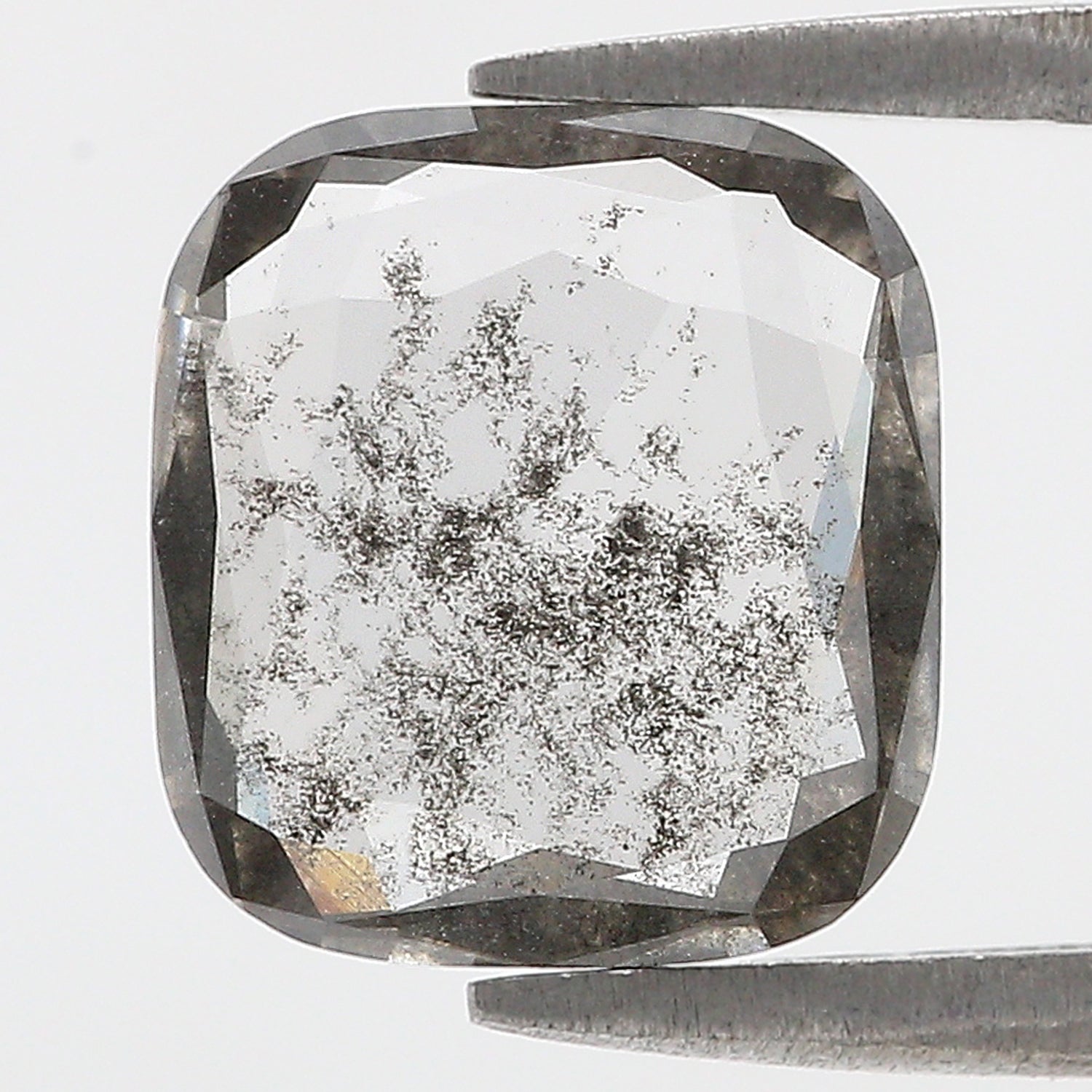 1.95 CT Cushion Rose Cut Salt And Pepper Lab Grown 10.50 MM Loose Diamond CVD Fancy Black Grey Color Lab Created Antique Cut Diamonds L3523