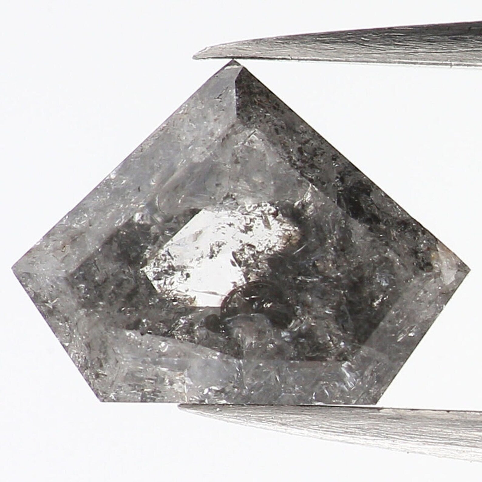0.89 Ct Natural Loose Shield Shape Diamond Salt And Pepper Shield Diamond 5.80 MM Natural Black Grey Color Shield Rose Cut Diamond QN1226